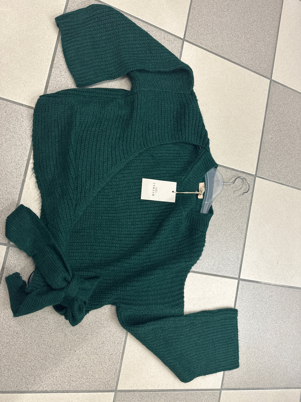 Maglioncono Crop Verde/grigio/beige Con Laccio  Tg S/m/l H2o Italia Nuovo Con Cartellino