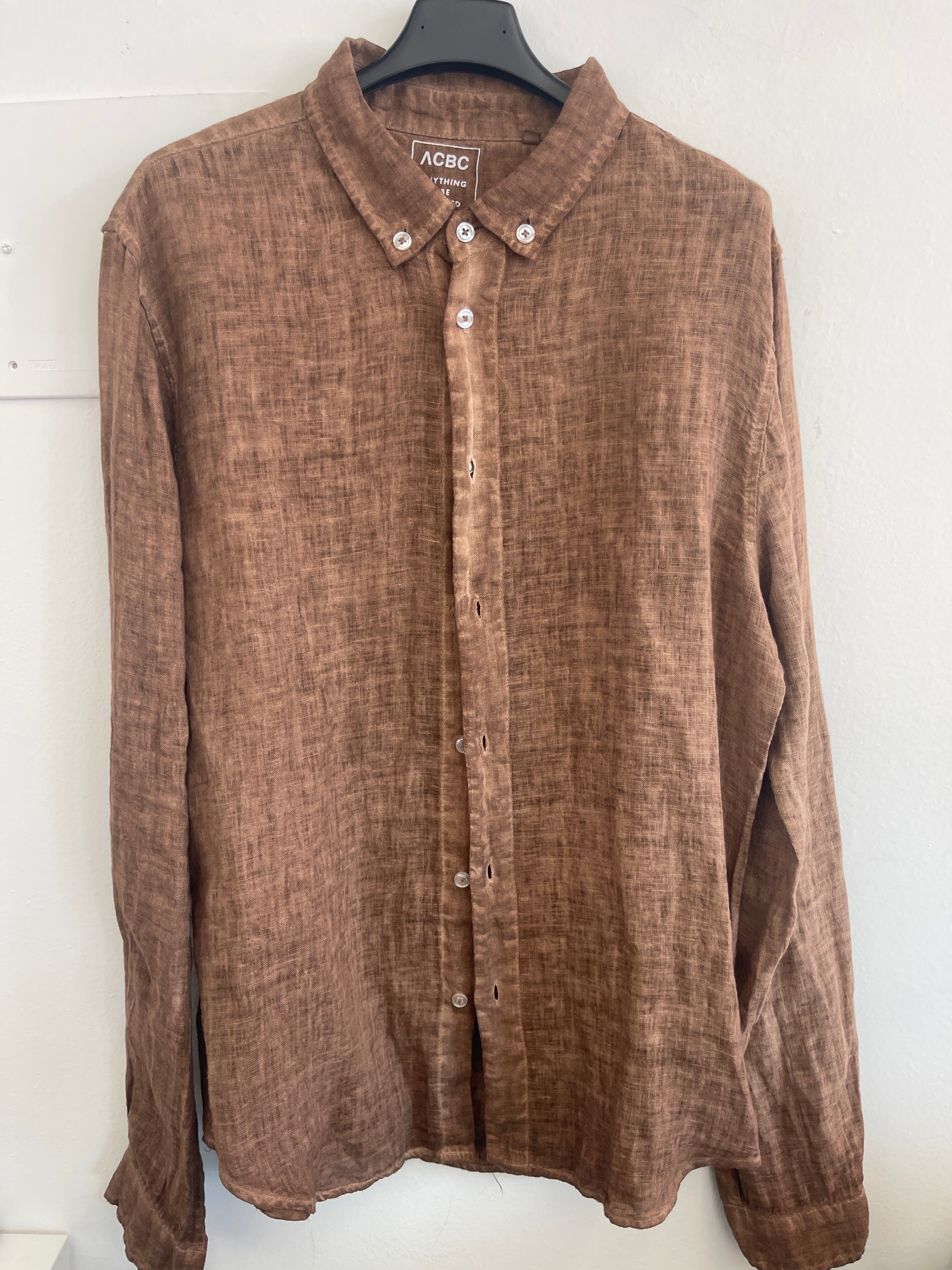 Camicia Uomo Lino Acbc  Azz/marrone Tg M/l