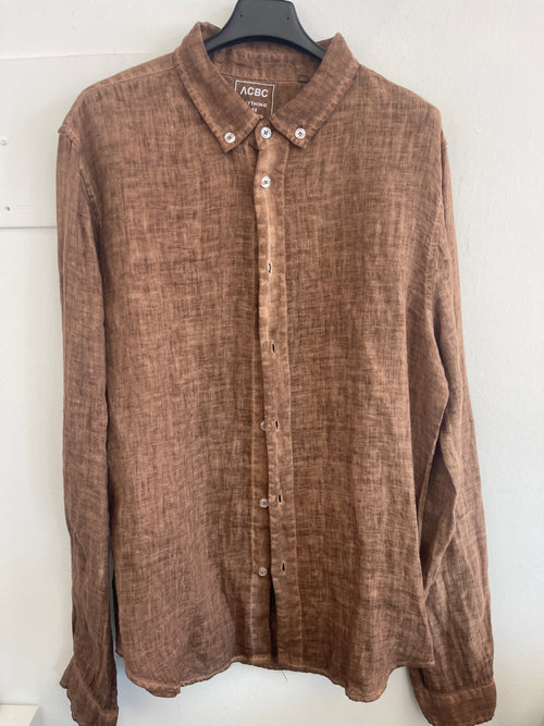 Camicia Uomo Lino Acbc  Azz/marrone Tg M/l