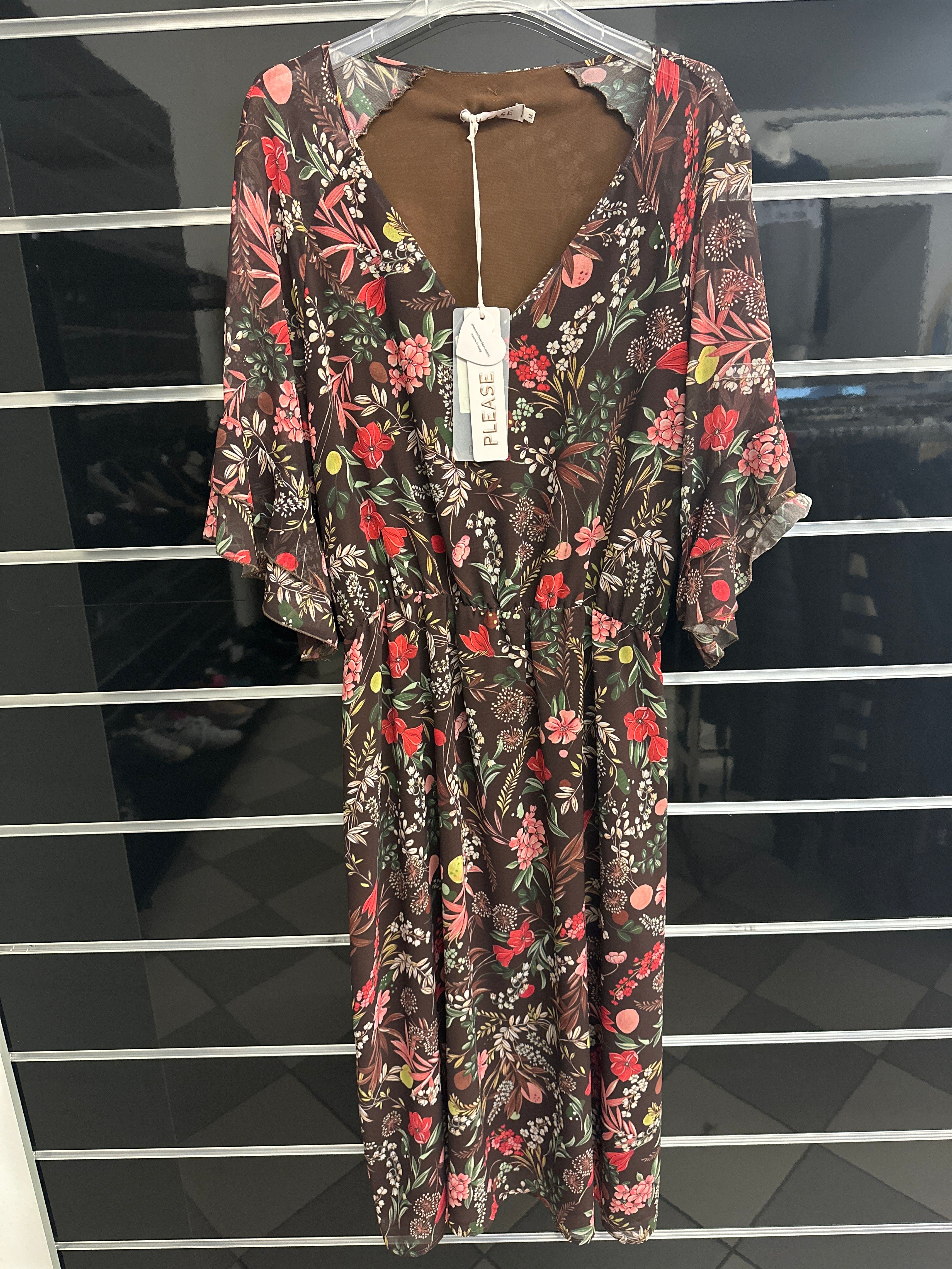 Abiti Lungo Marrone Fantasia Floreale  Tg S/m Please Nuovo Con Etichetta