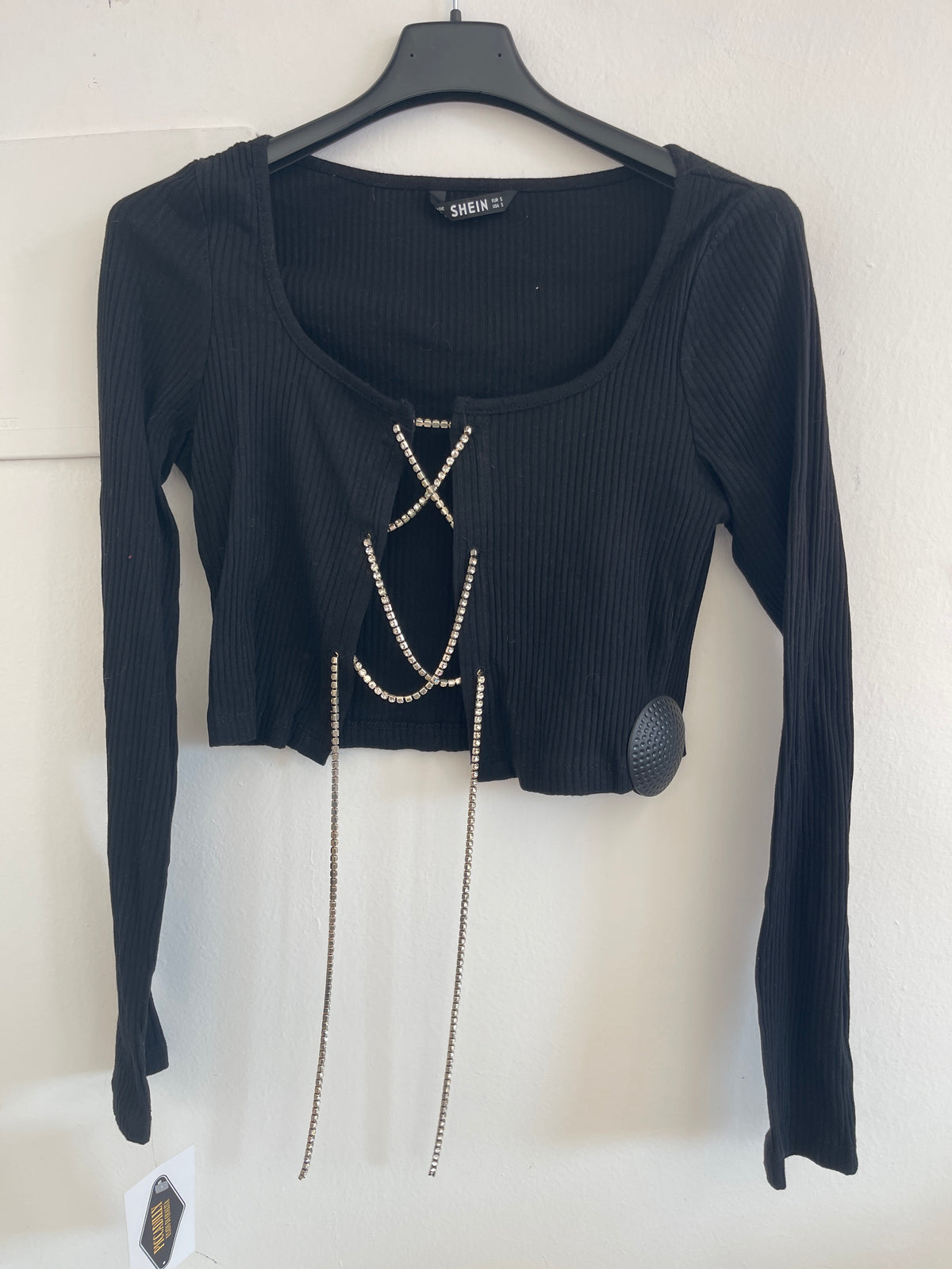 Crop Top Nero Shein Brilli Lacci Tg S