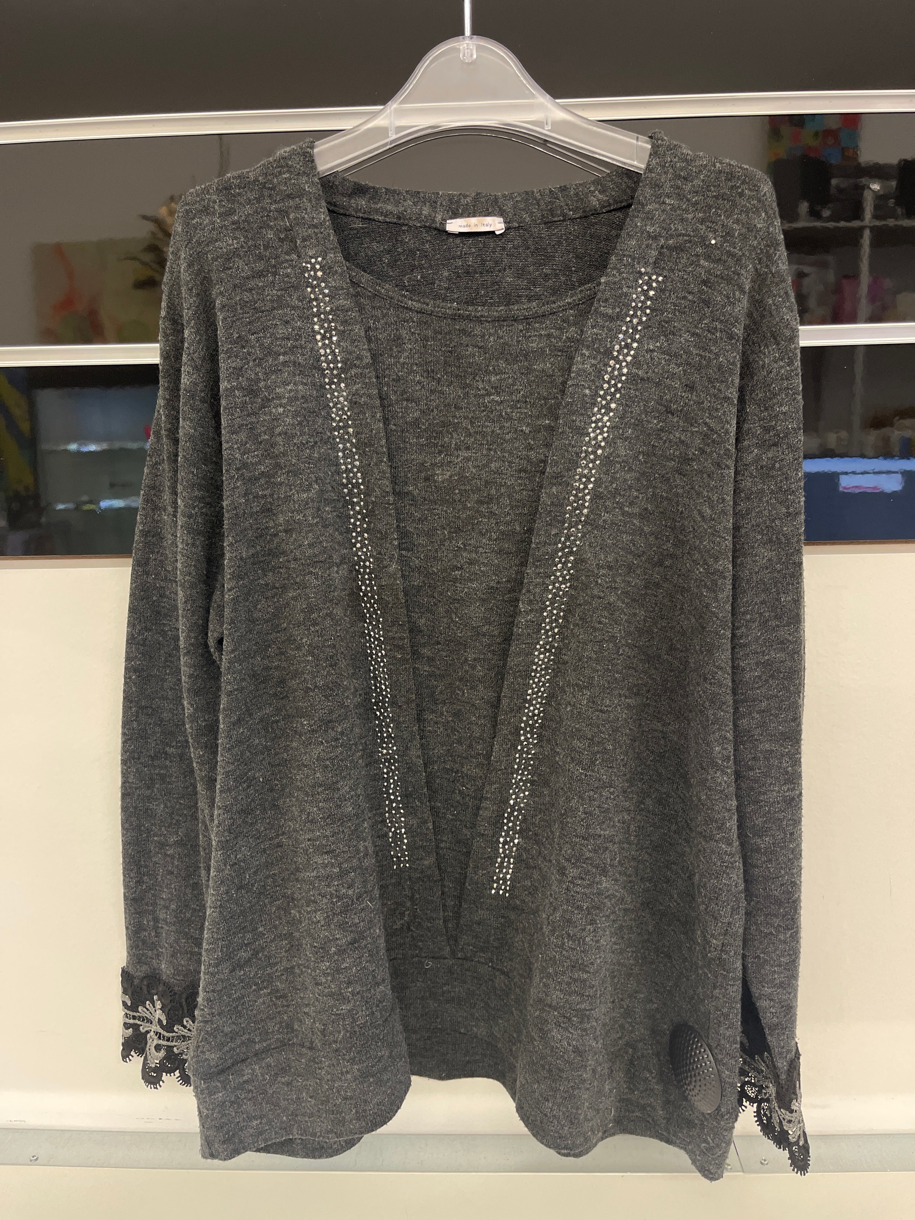 Maglioncino Grigio Inserto Brilli Maniche Pizzo Tg Grande