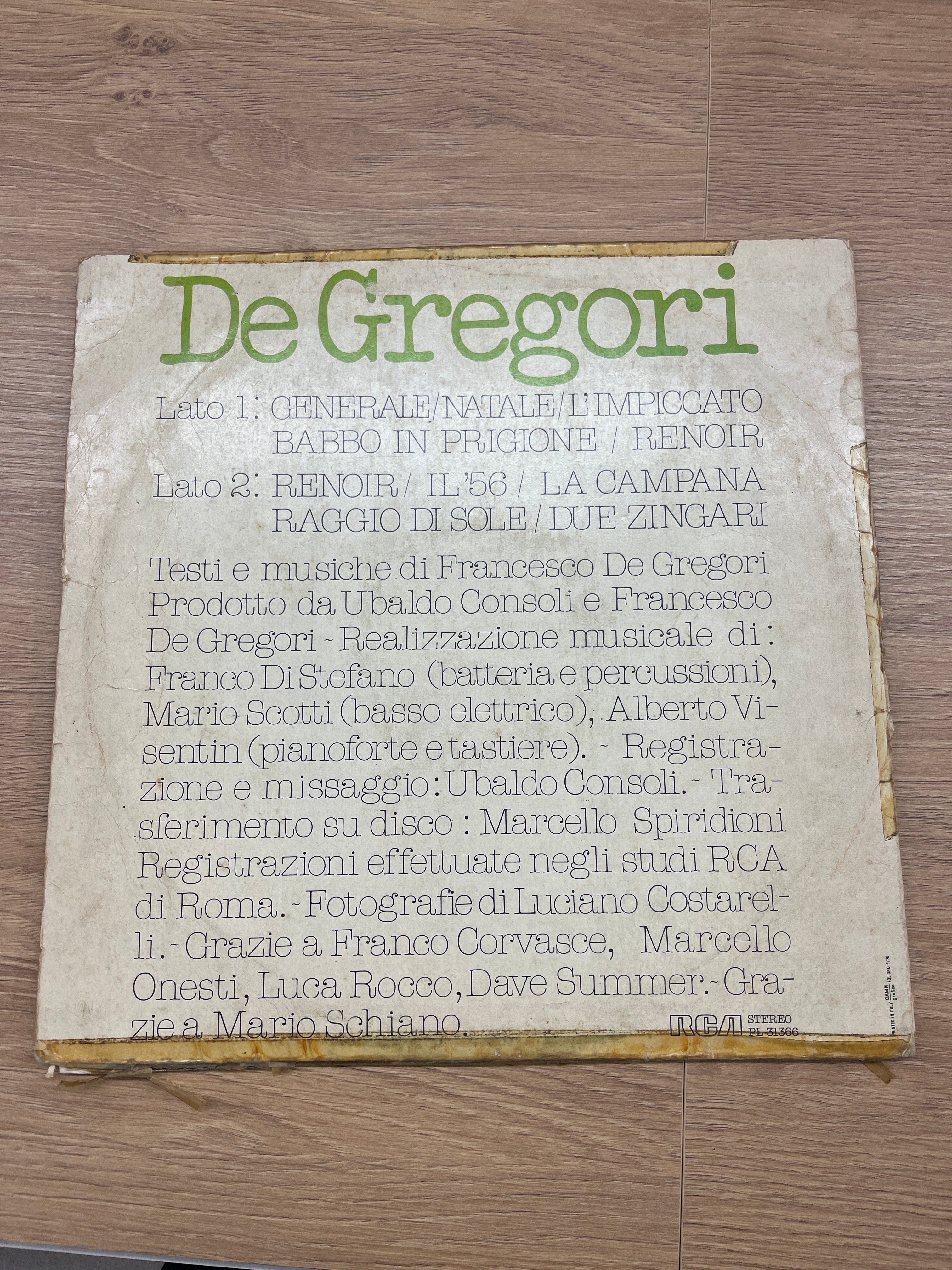 Disco Lp 33 Giri Viinile Francesco De Gregori –de Gregori