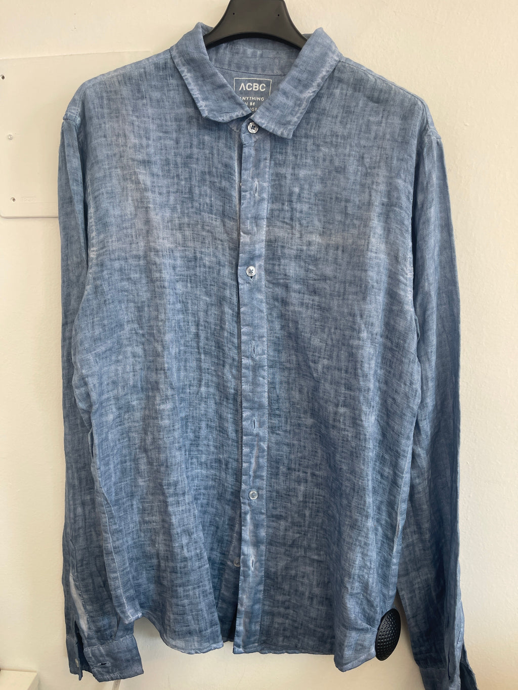 Camicia Uomo Lino Acbc  Azz/marrone Tg M/l