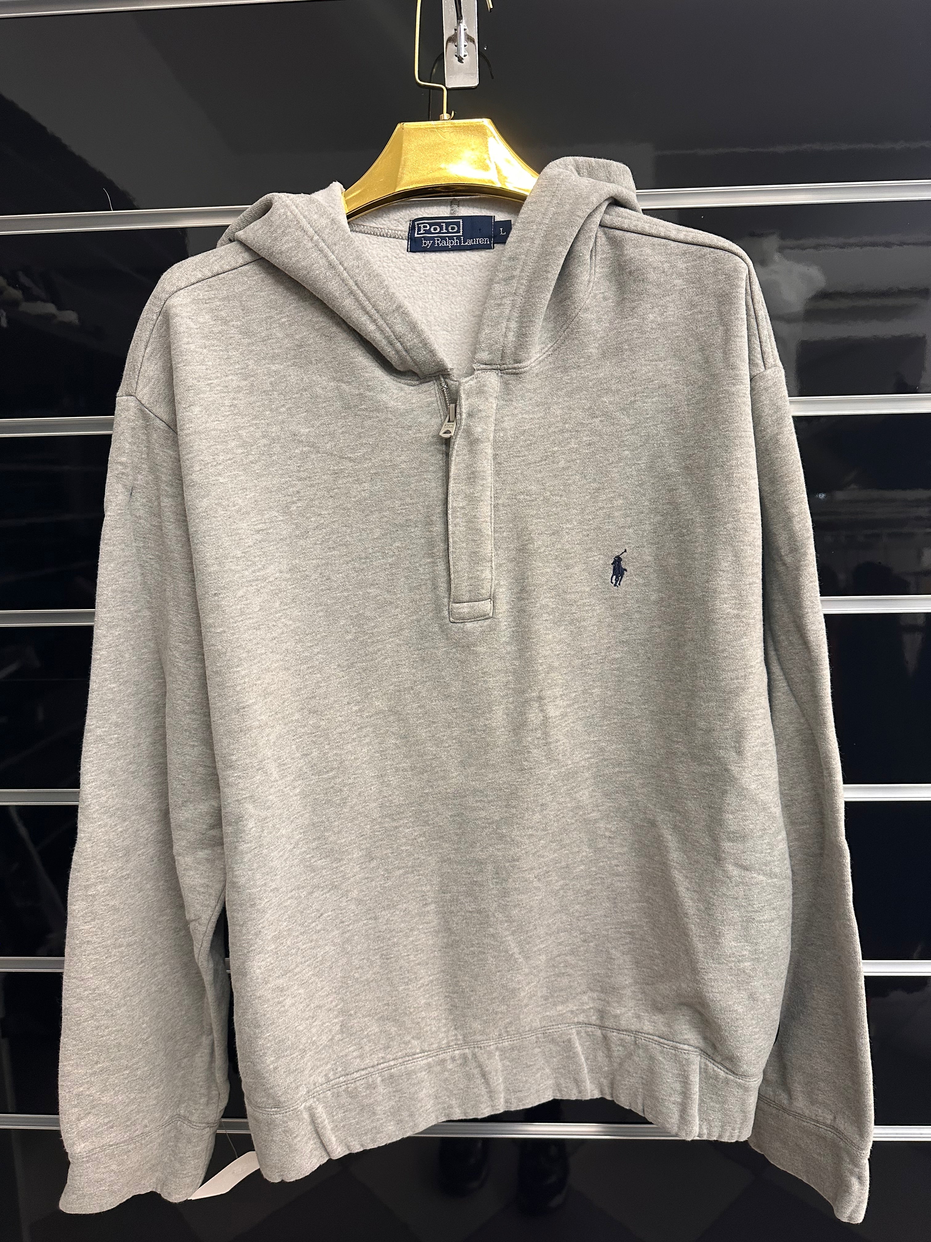 Felpa Grigia Cappuccio Zip Collo Polo By Ralph Lauren Tg L