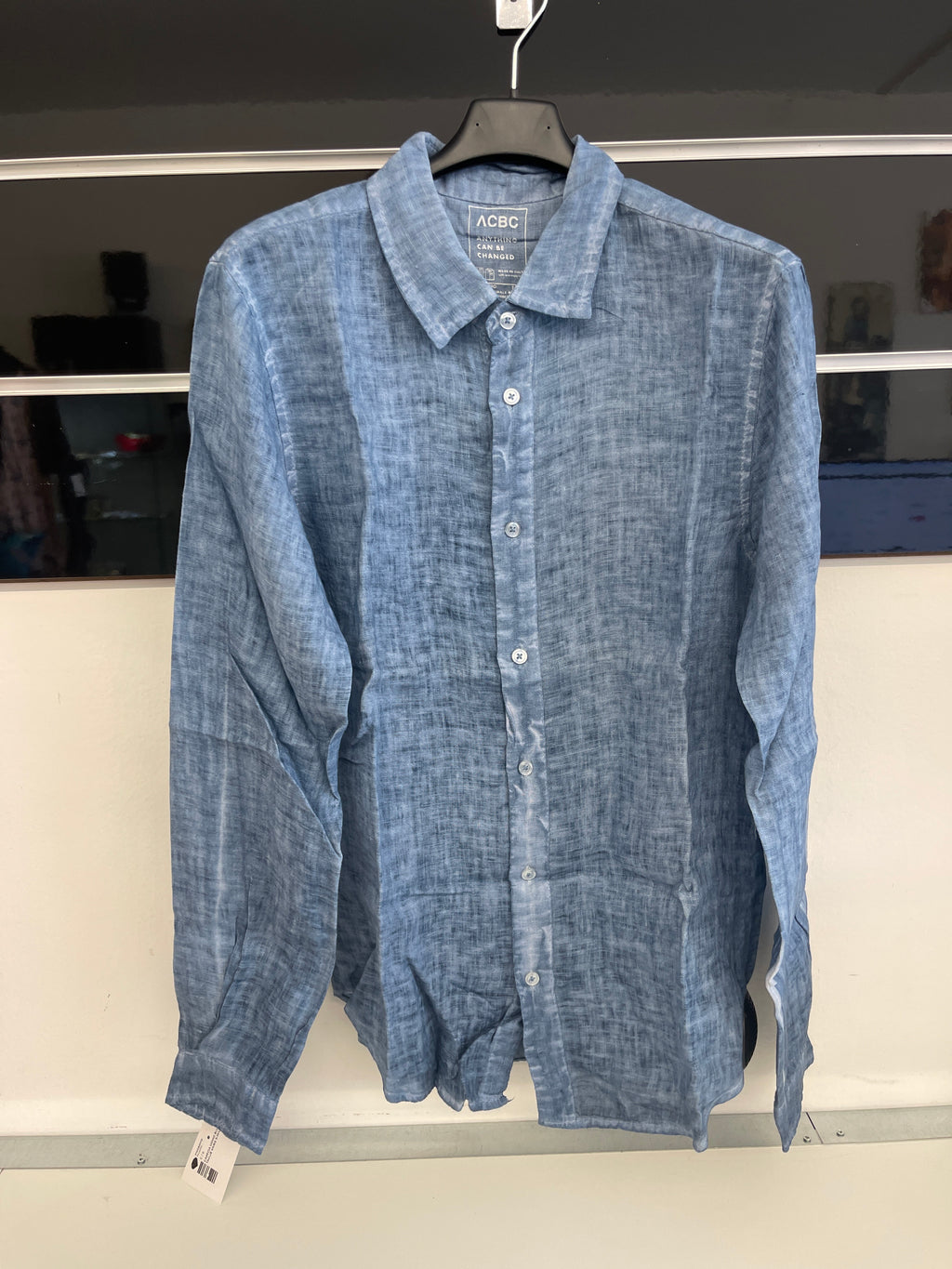 Camicia Uomo Blu/bianca/marrone Taglie Varie S-m-l 100% Lino