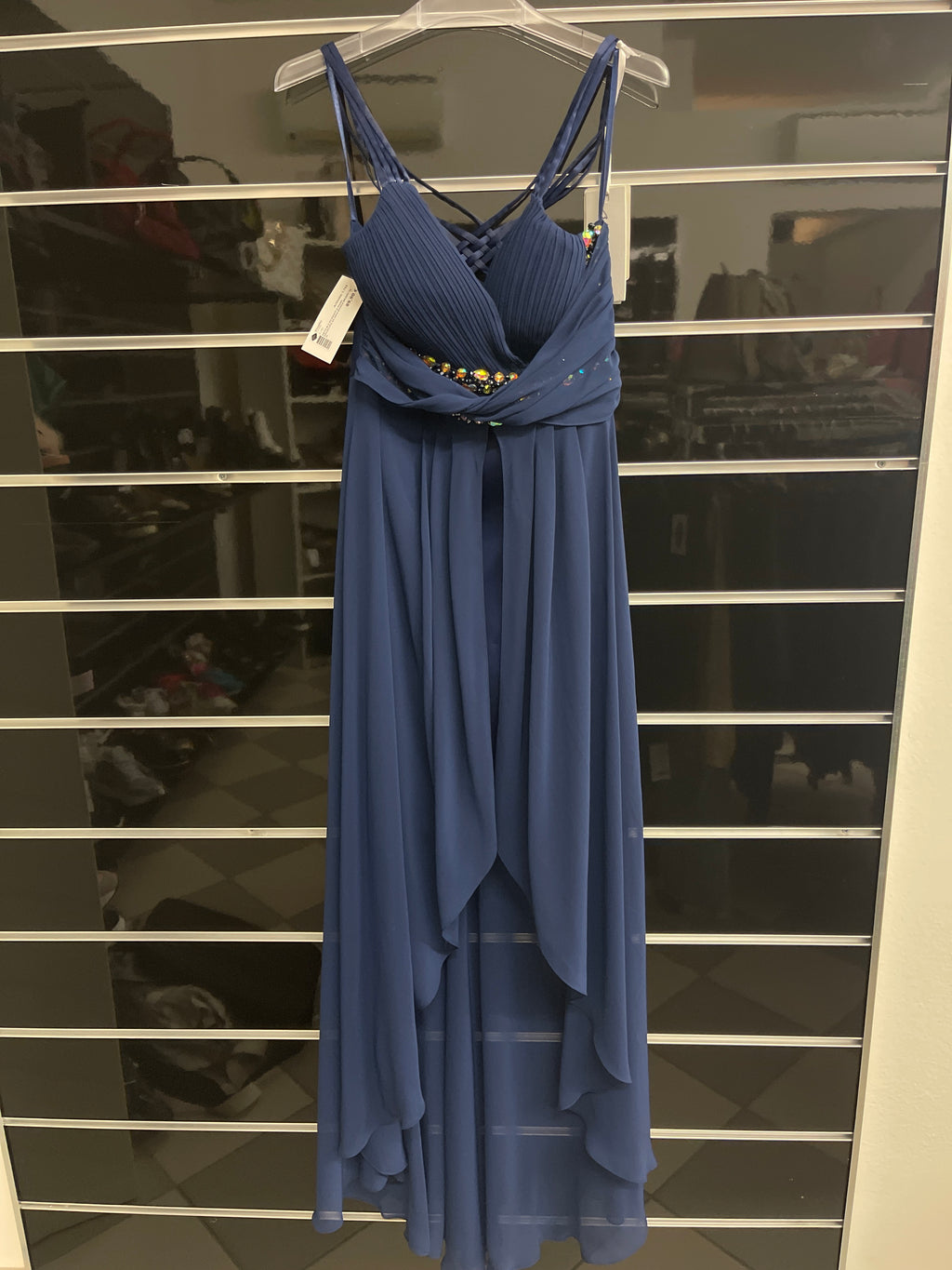 Abito Blu Ricamato A Mano Smanicato Da Sera Bianca Brandi Tg 42