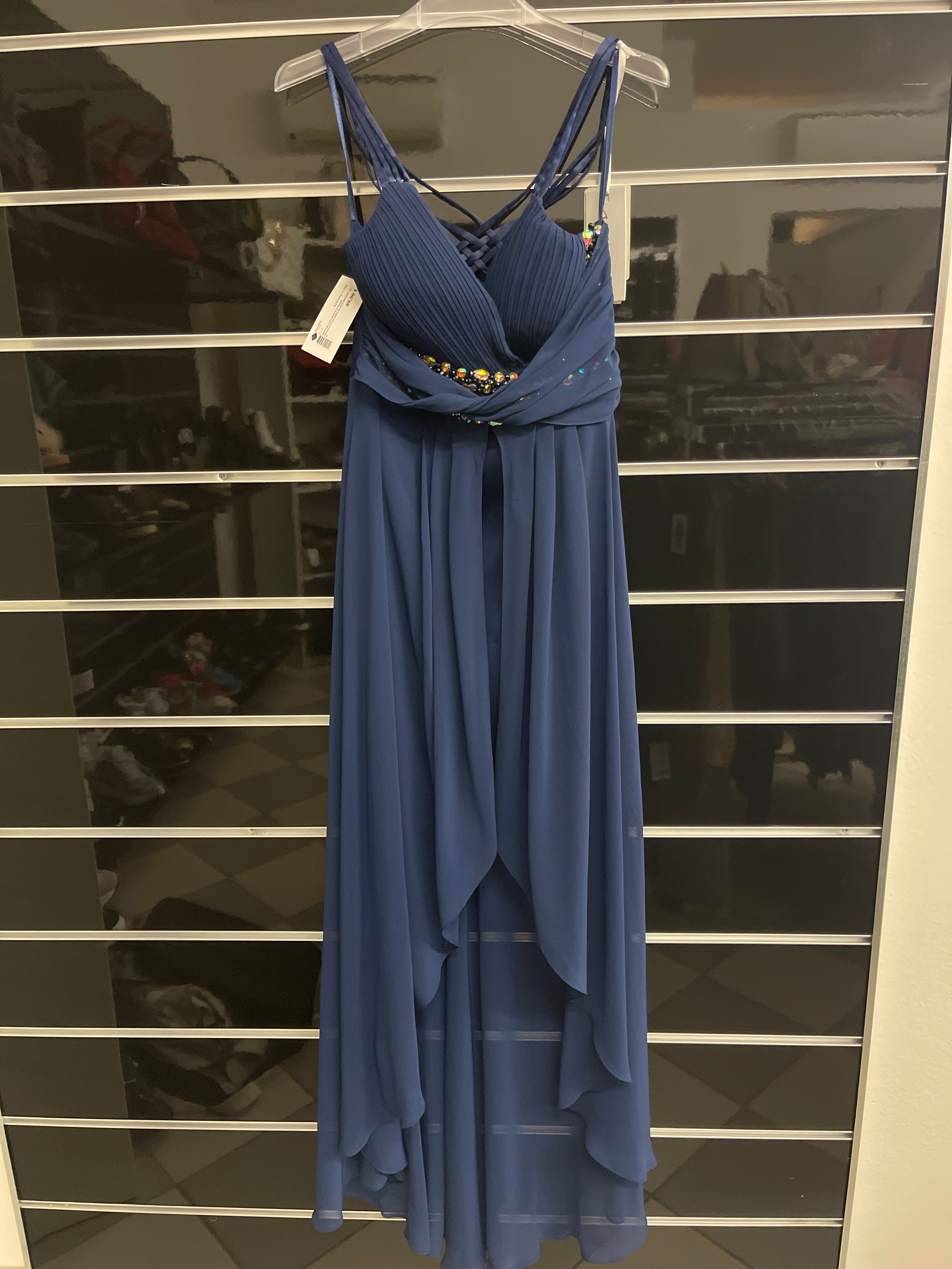 Abito Blu Ricamato A Mano Smanicato Da Sera Bianca Brandi Tg 42