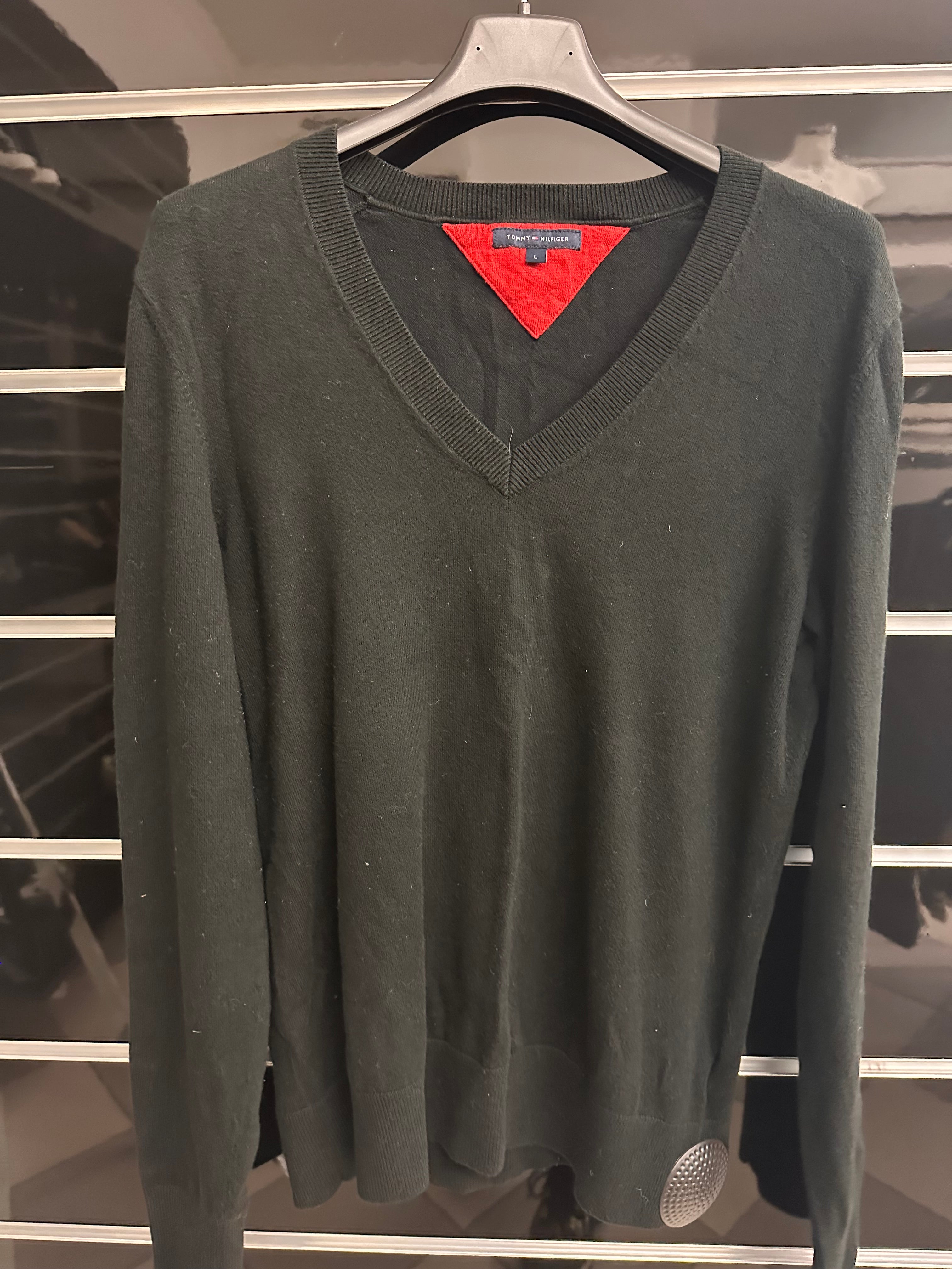 Maglioncino Nero Scollo V Tommy Hilfiger Tg L Misto Cotone E Cashmere