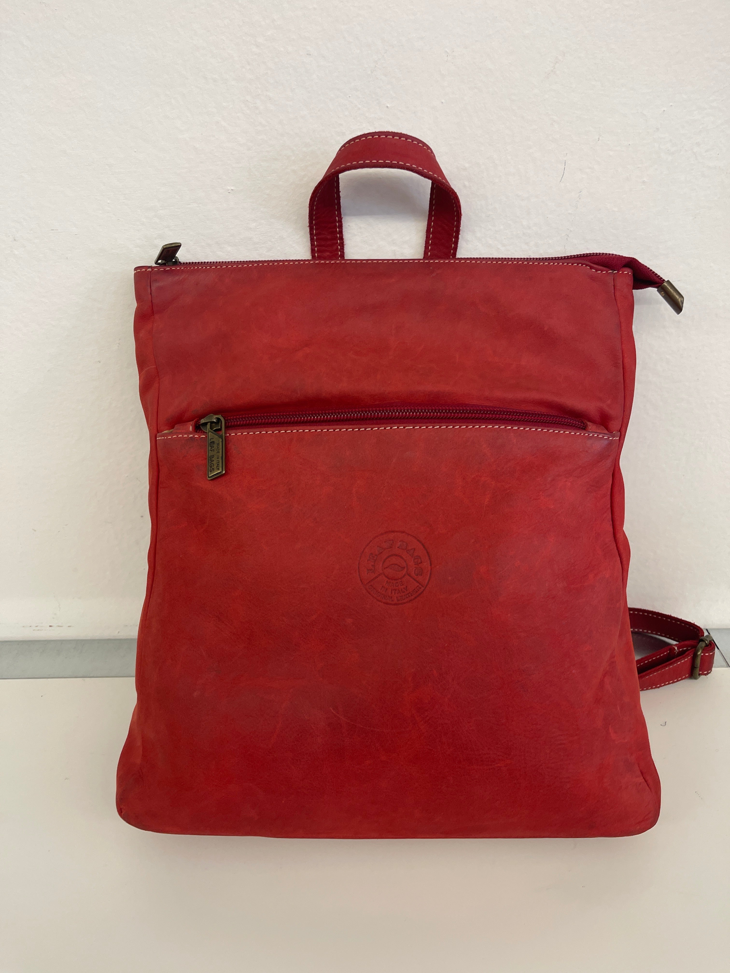 Zainetto Rosso Pelle Leaf Bags