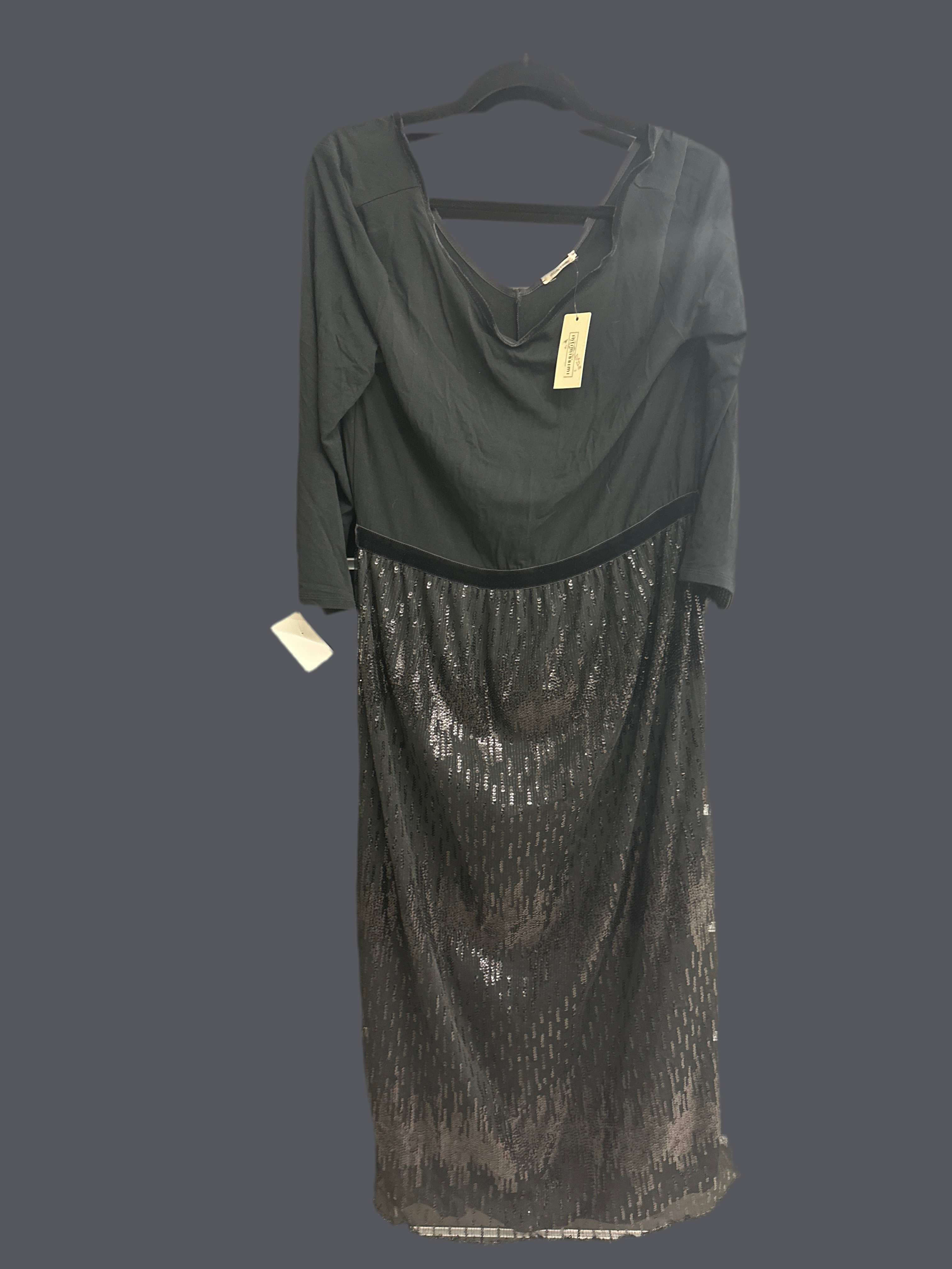 Abito Lungo Nero Manica 3/4 Intimissimi Tg L Gonna Paiettata Nera