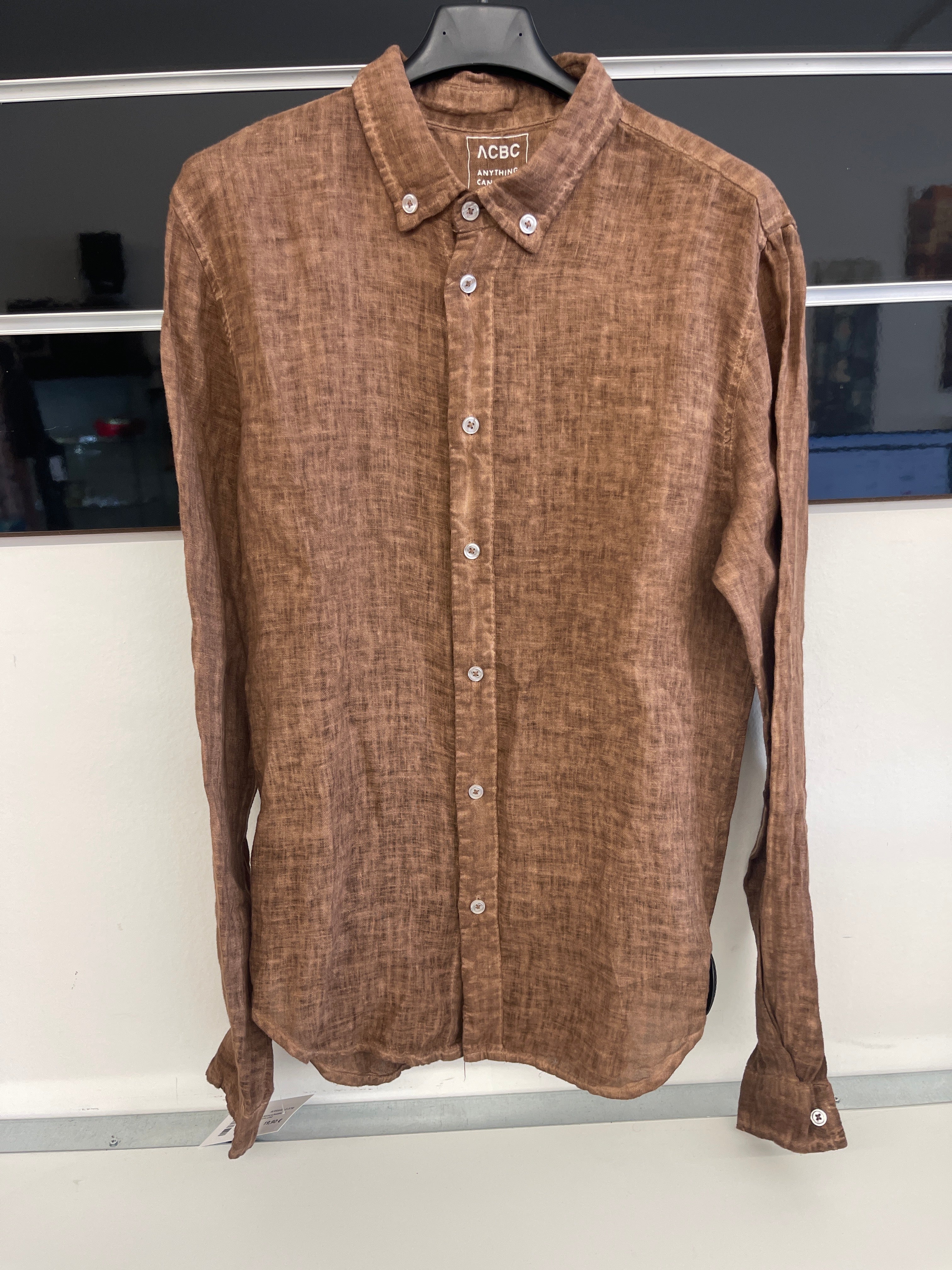 Camicia Uomo Blu/bianca/marrone Taglie Varie S-m-l 100% Lino