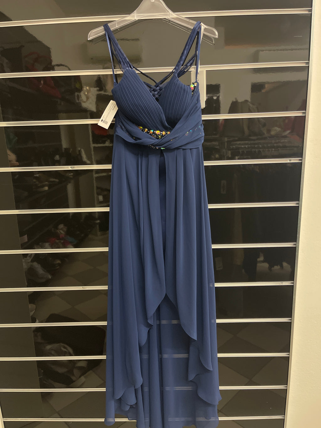 Abito Blu Ricamato A Mano Smanicato Da Sera Bianca Brandi Tg 42