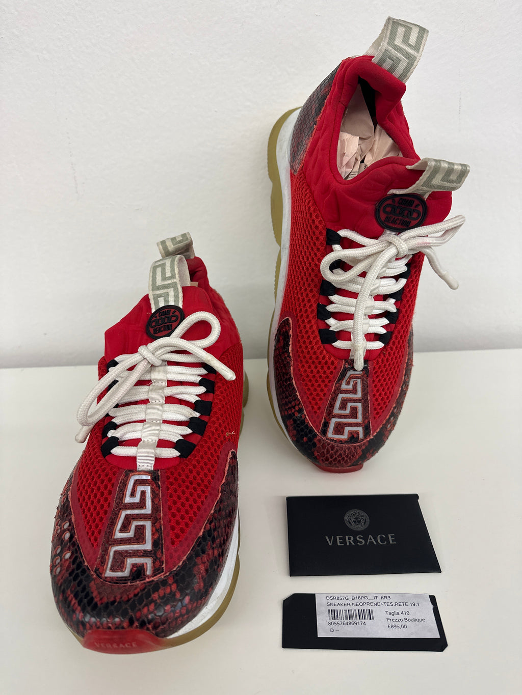 Scarpe Versace Chain Reaction Rosse   Pitone Goffrato Numero 41