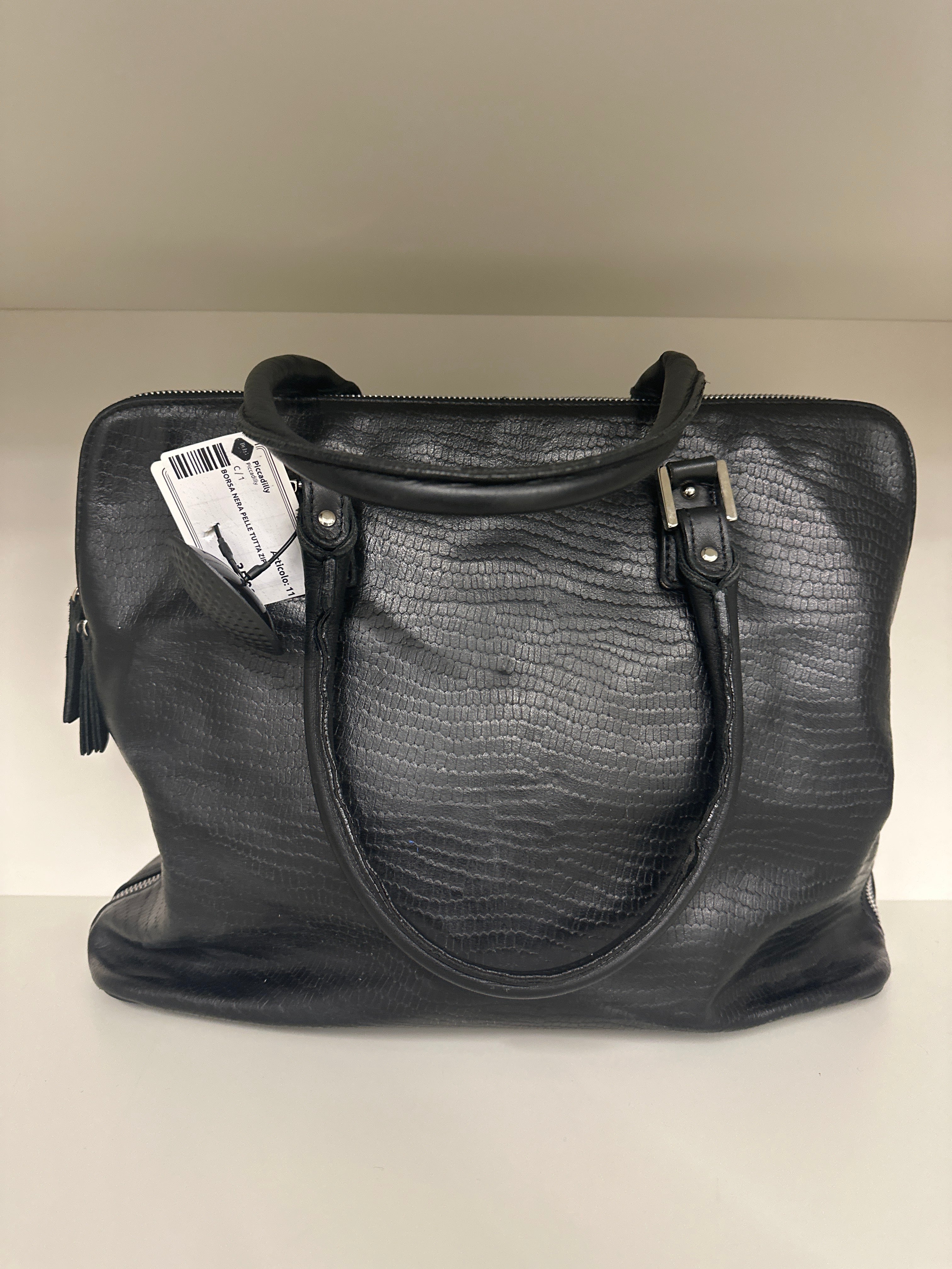 Borsa Nera Pelle Tutta Zip