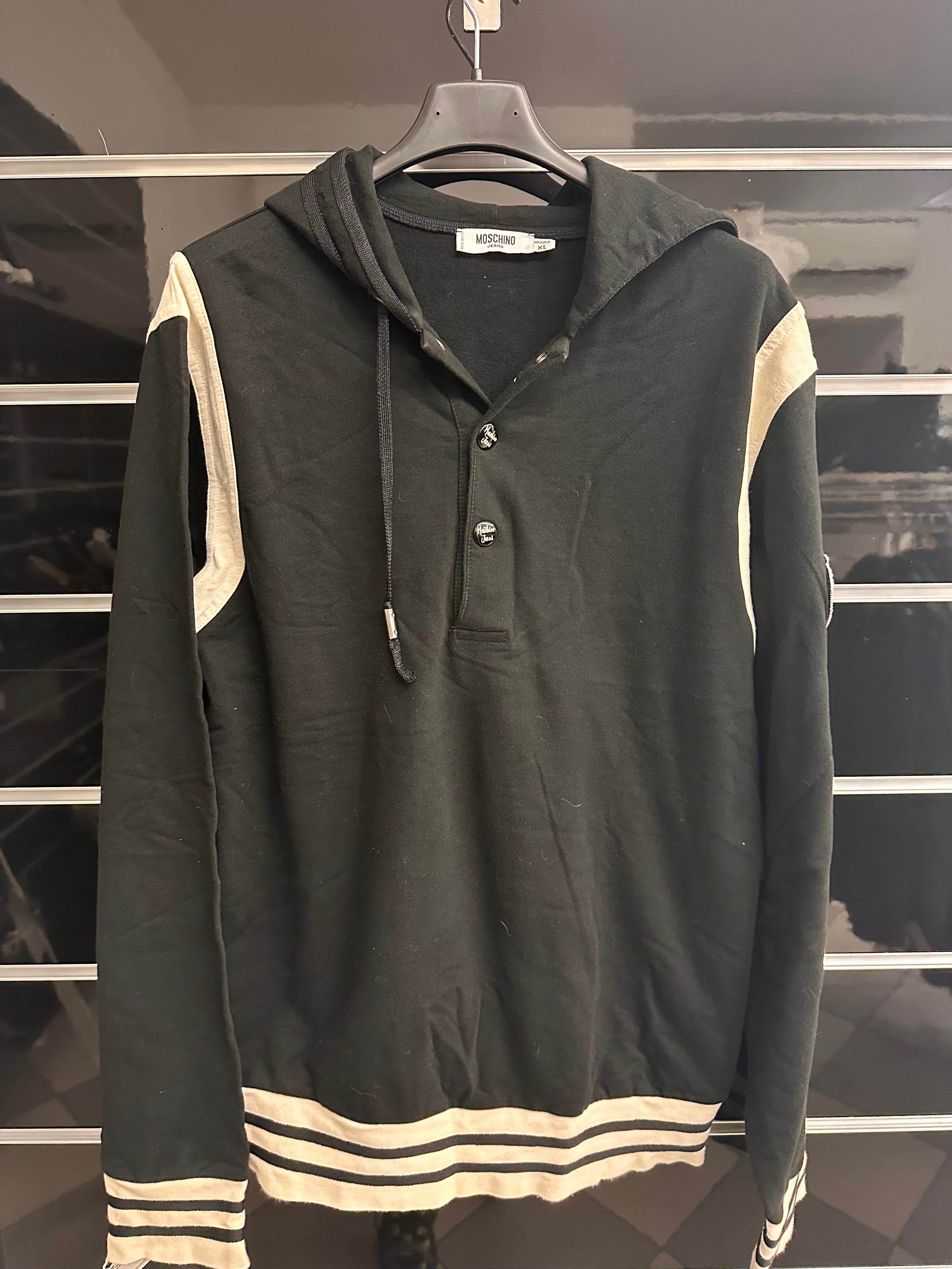 Felpa Nera Moschino Tg Xl Toppa Braccio Di Ferro Bianco Nera Cotone