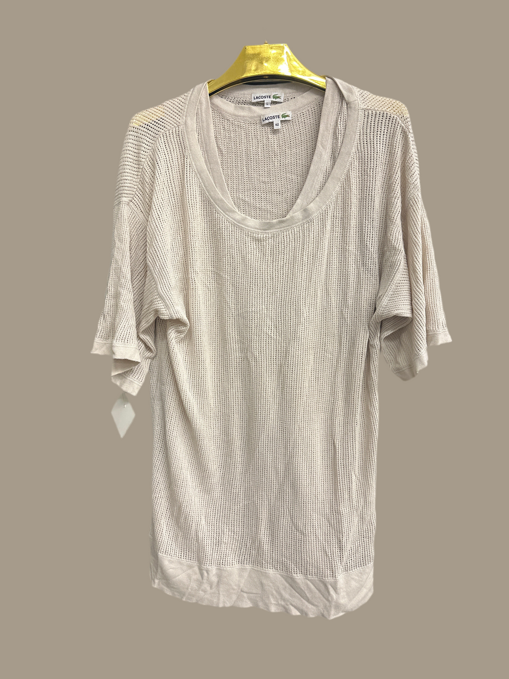 Completo Beige Canotta+maglietta Cotone Traforato Lacoste Tg Canotta 42 Maglietta L