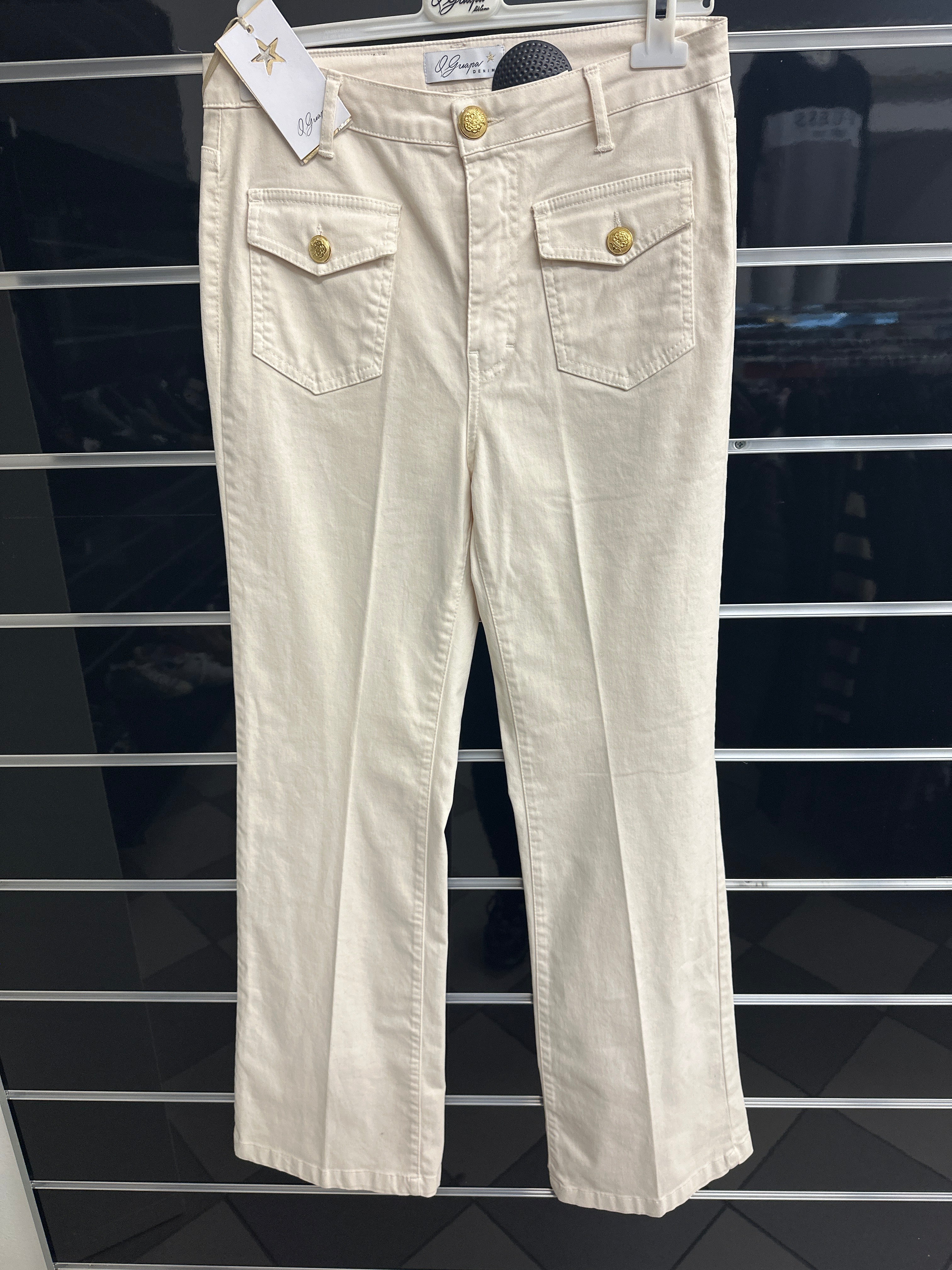 Pantalone Donna Panna Con Taschine Bottoni Dorati Tg 46 Qguapa Nuovo Con Etichetta