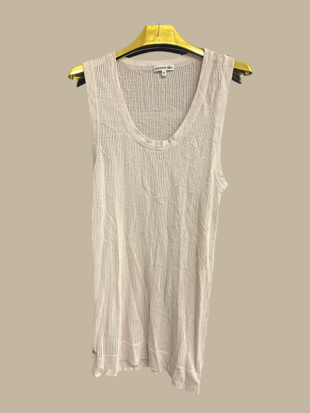 Completo Beige Canotta+maglietta Cotone Traforato Lacoste Tg Canotta 42 Maglietta L
