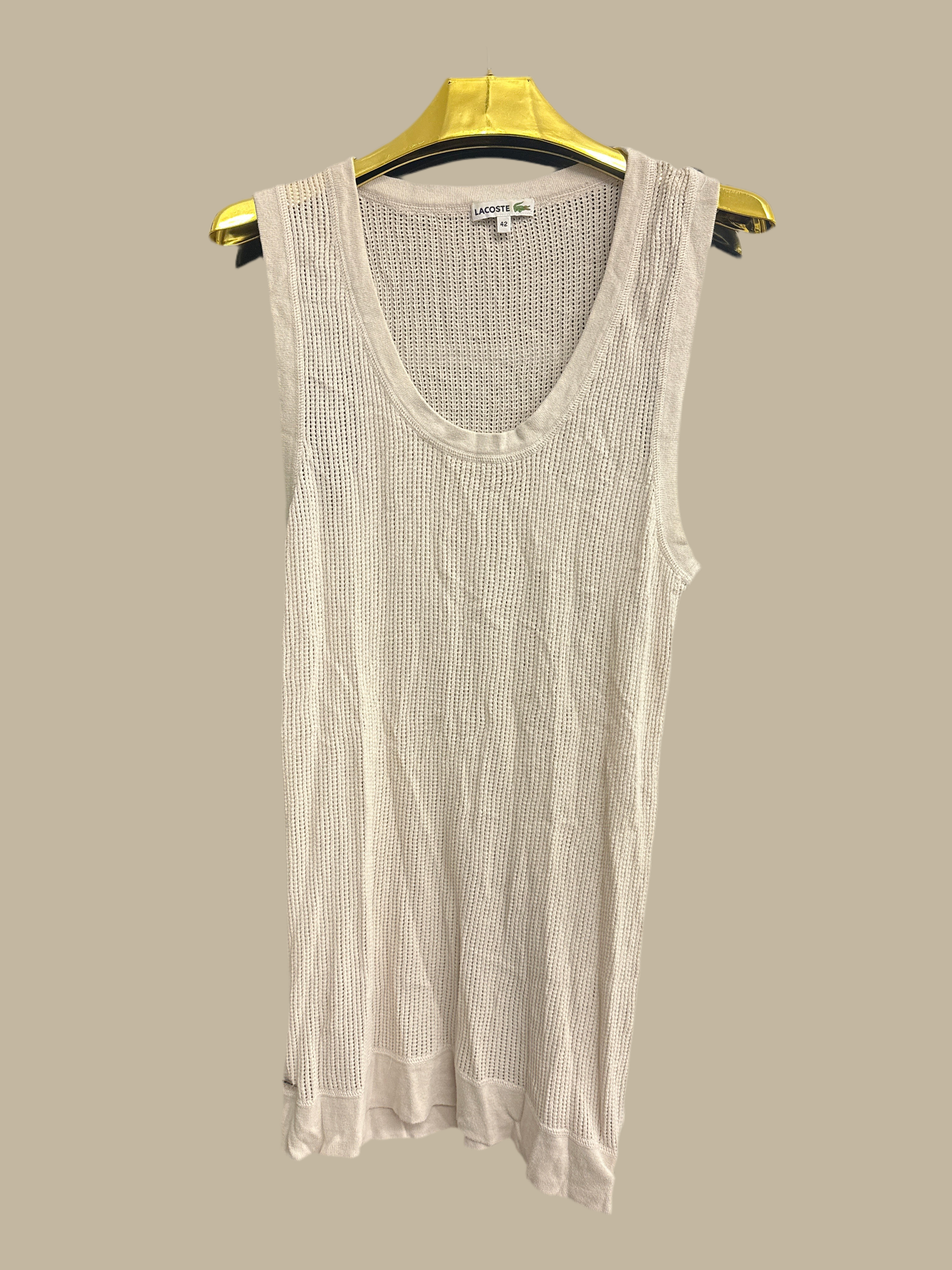 Completo Beige Canotta+maglietta Cotone Traforato Lacoste Tg Canotta 42 Maglietta L