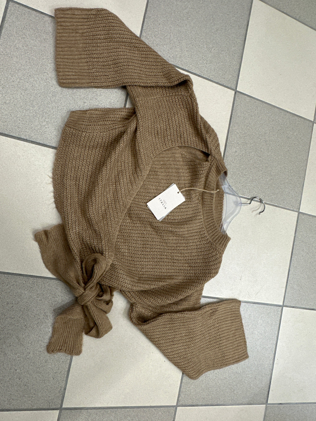 Maglioncono Crop Verde/grigio/beige Con Laccio  Tg S/m/l H2o Italia Nuovo Con Cartellino