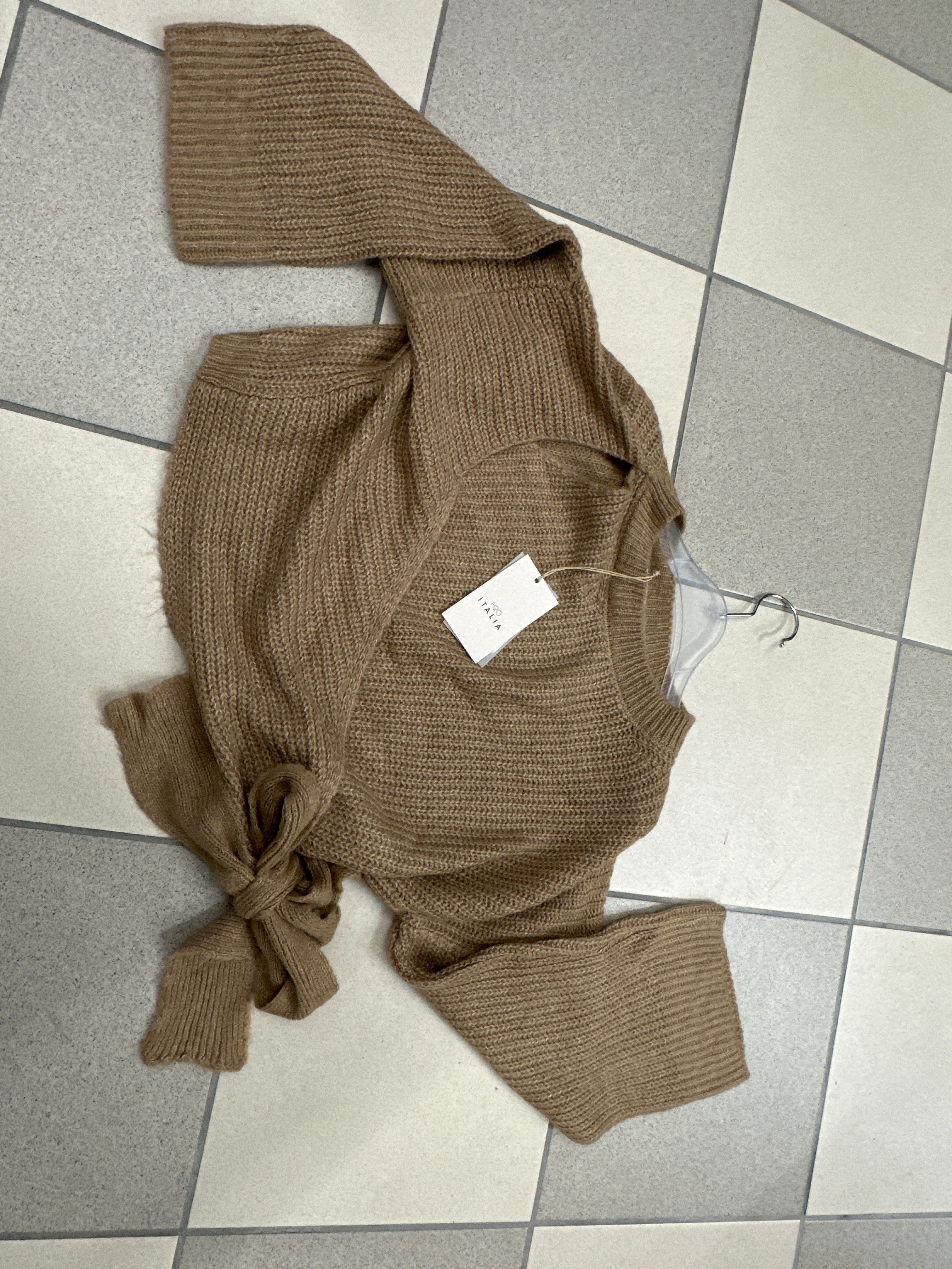 Maglioncono Crop Verde/grigio/beige Con Laccio  Tg S/m/l H2o Italia Nuovo Con Cartellino