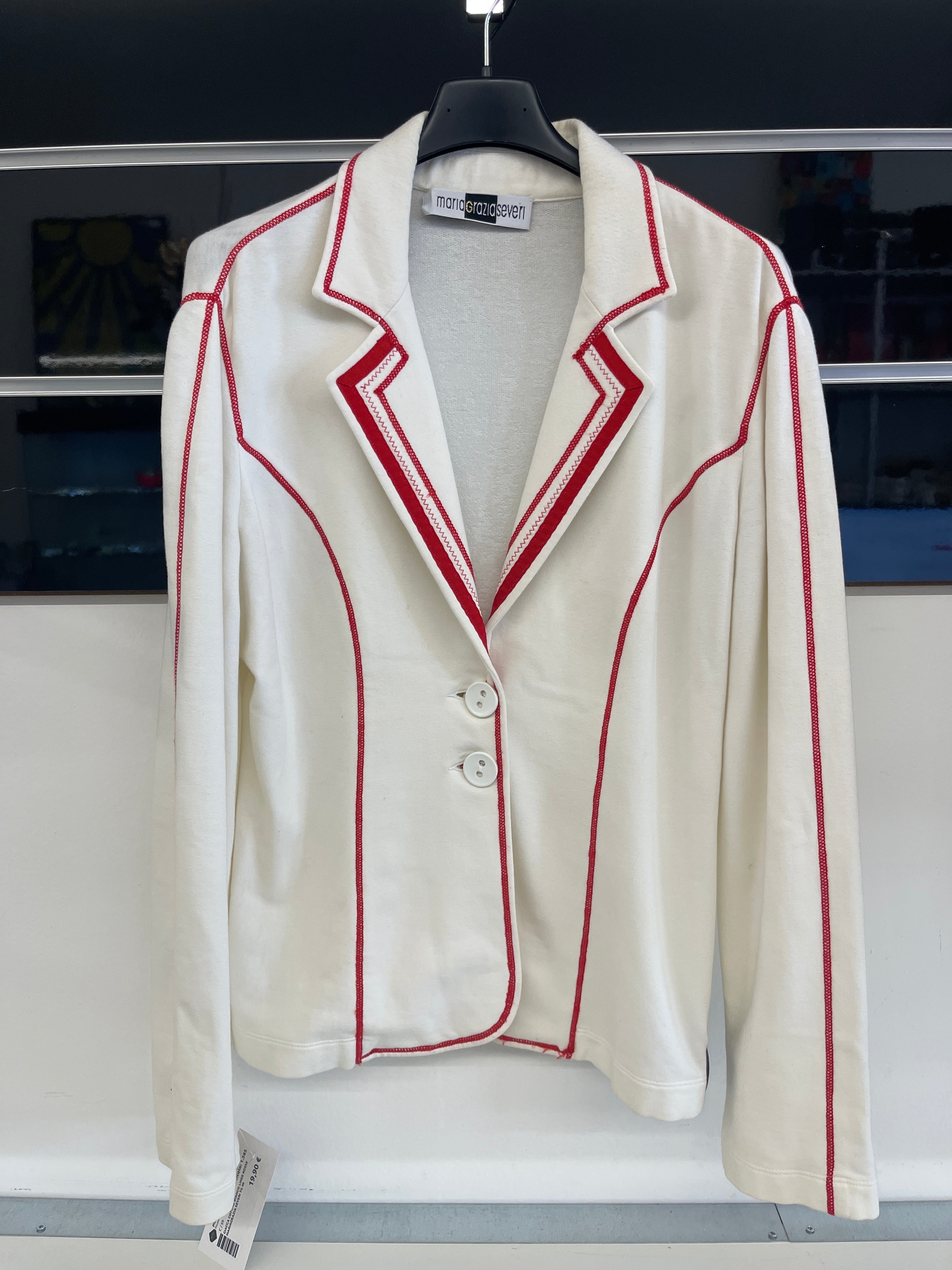Giacca Cotone Bianco Linee Rosse Mariagrazia Severi Tg 46