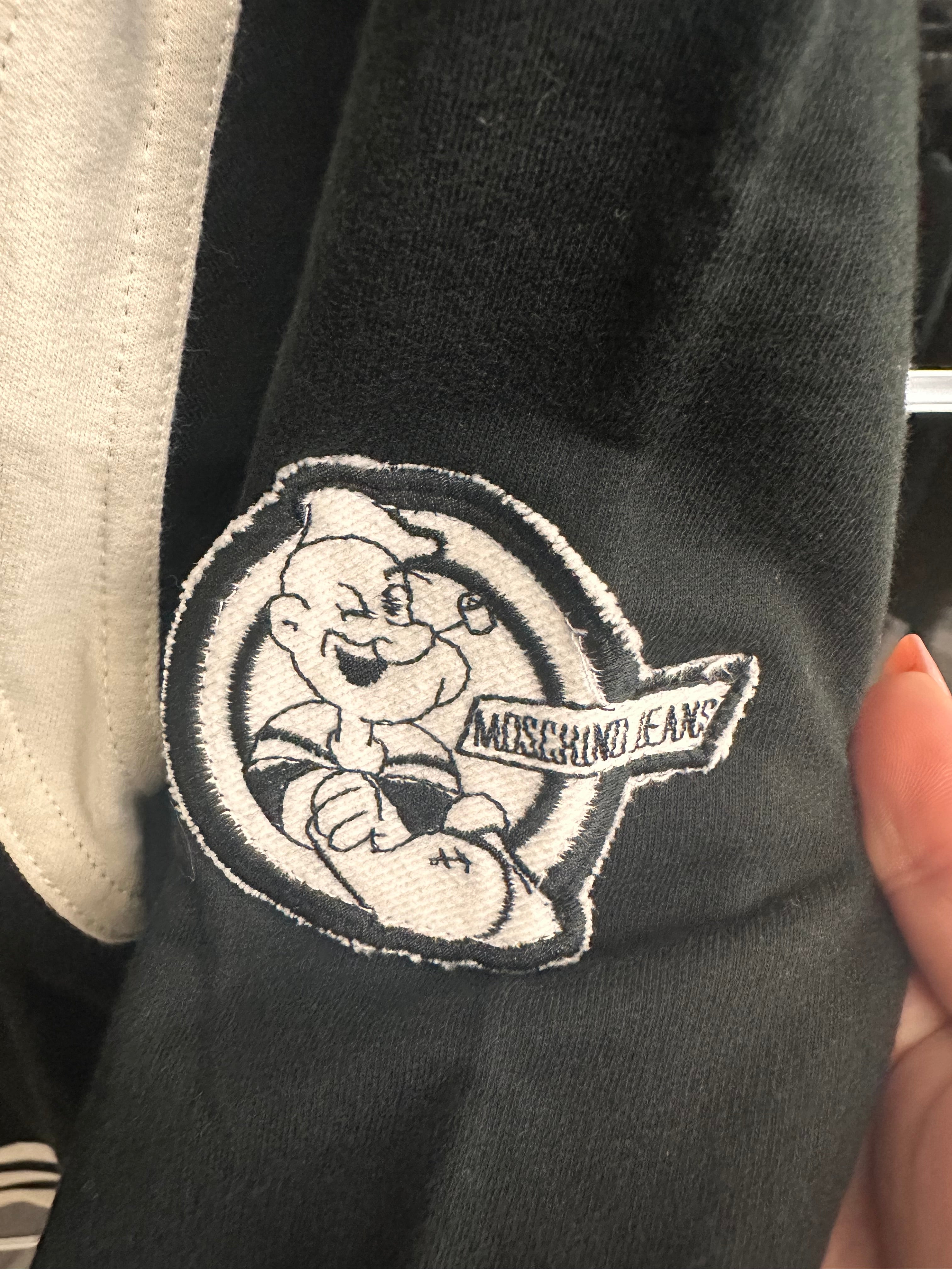 Felpa Nera Moschino Tg Xl Toppa Braccio Di Ferro Bianco Nera Cotone