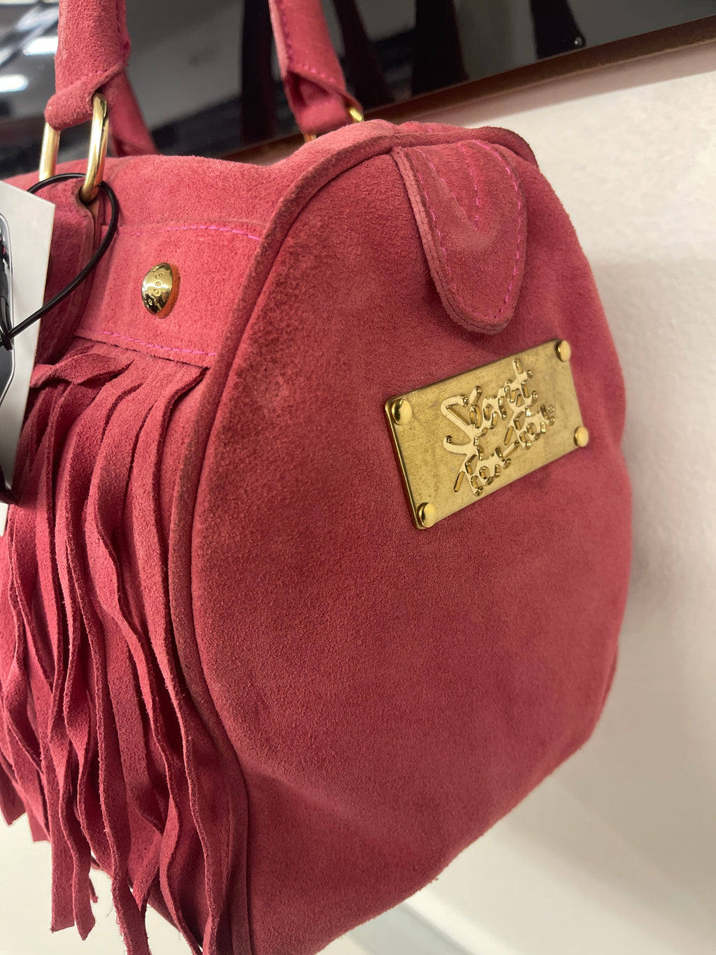 Borsa Pelle Rosa Antico Camoscio Secret Pom-pon Frange
