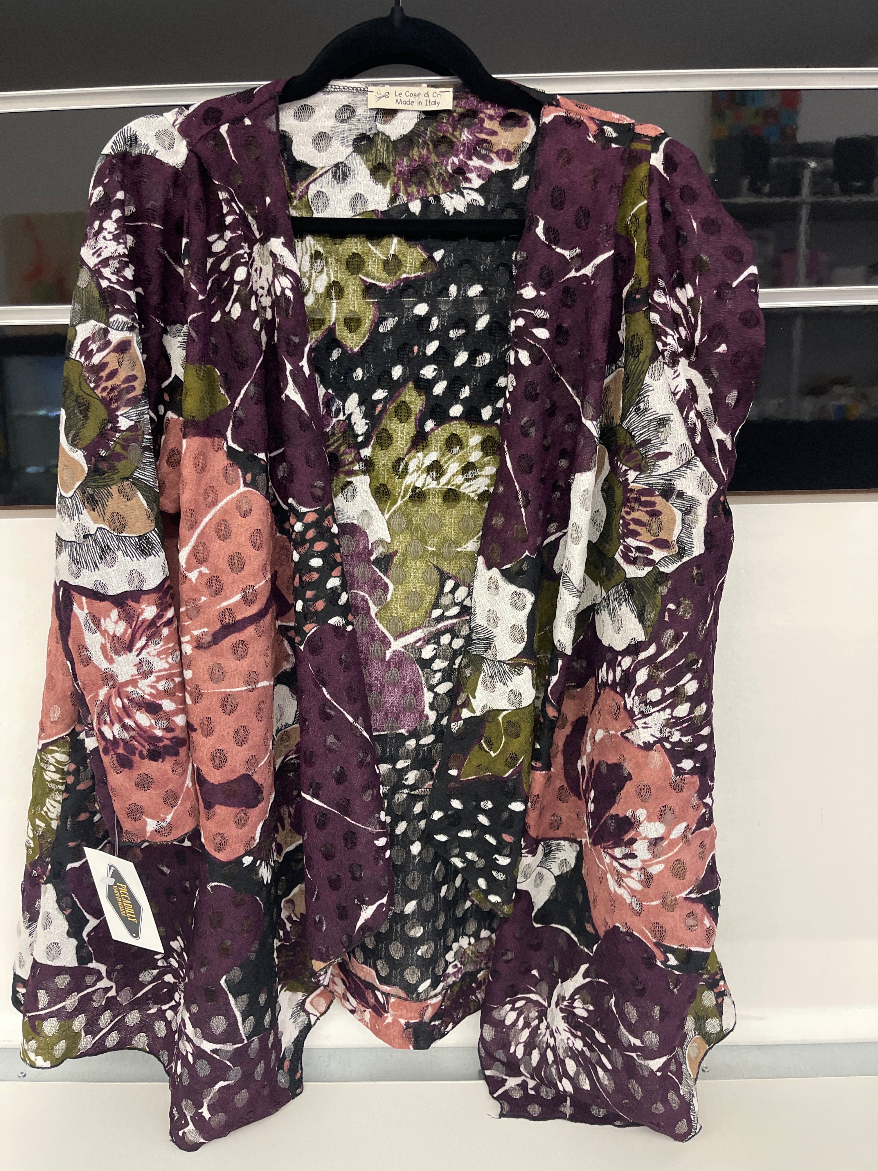 Cardigan Velato Fantasia Floreale Bordeauz Verde Le Cose Di Cri Tg L