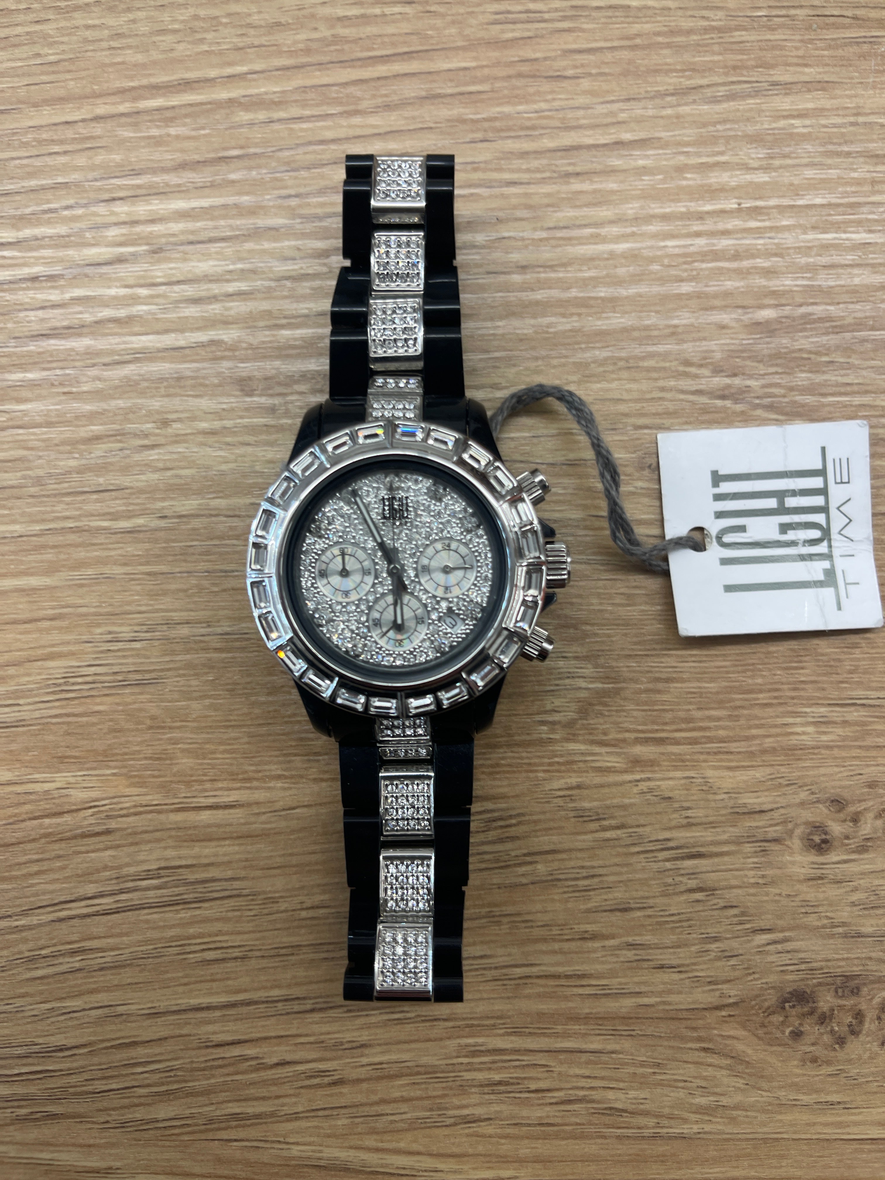 Orologio Al Quarzo Nero Con Brilli Ligth Time