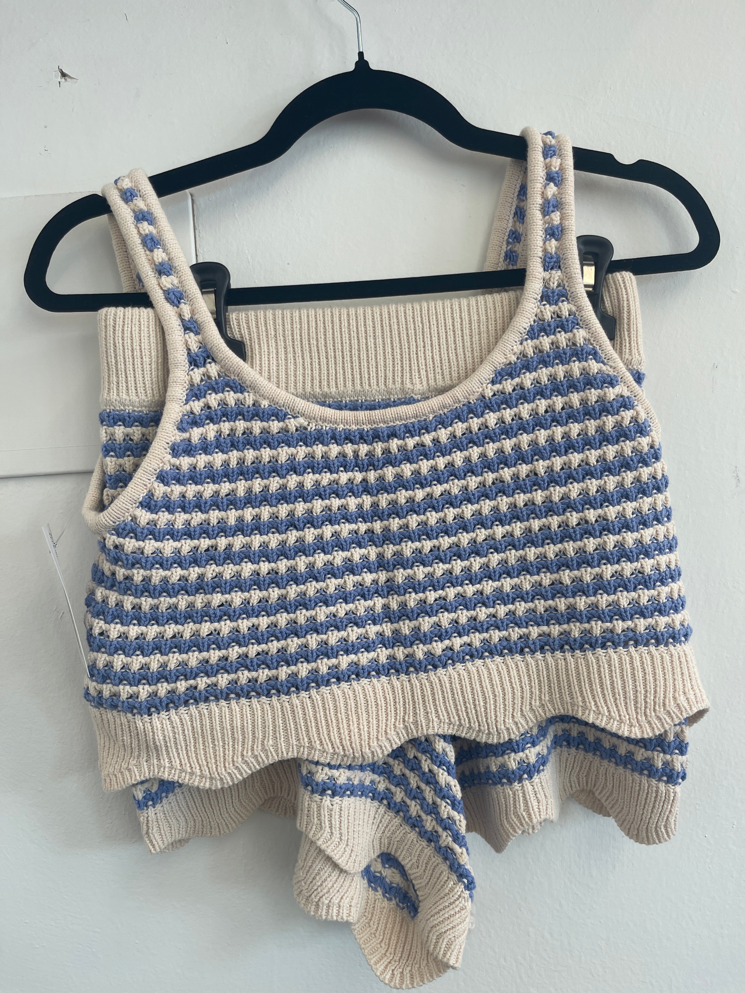 Completo Donna Top + Oantalonicno In Maglia Righe Bianche Beige Tezenis Tg S/m