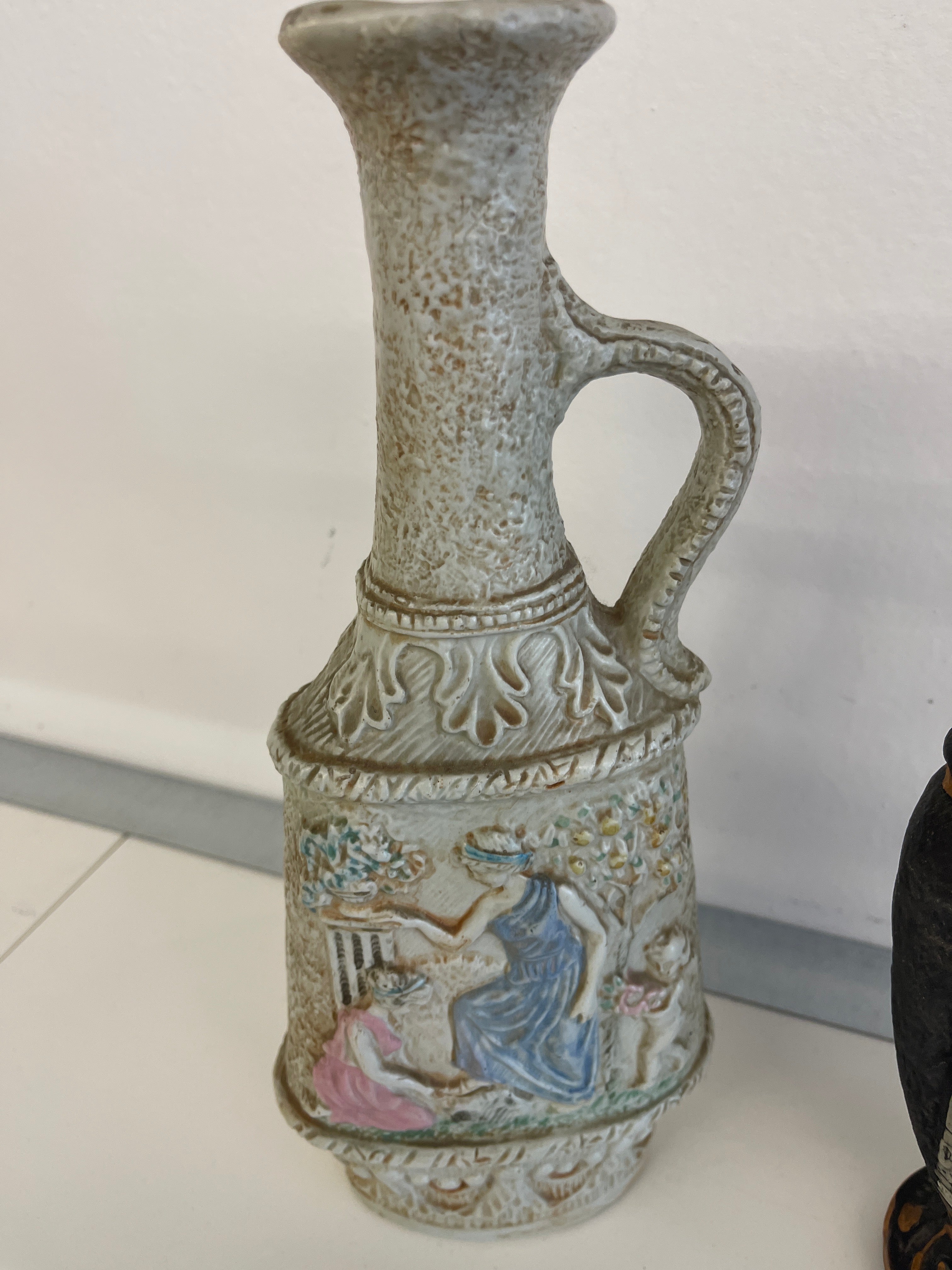 Bottiglia In Ceramica Decorata Anni 60