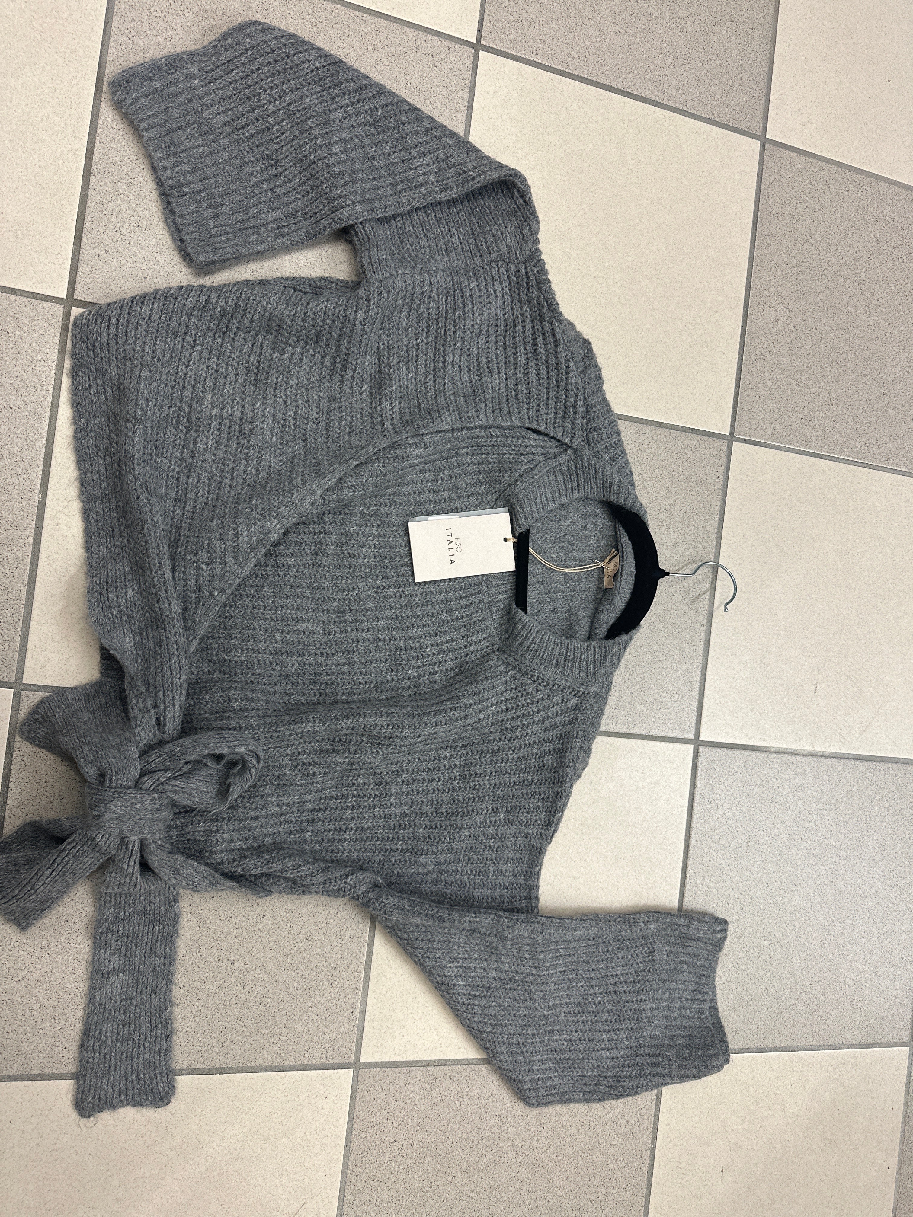 Maglioncono Crop Verde/grigio/beige Con Laccio  Tg S/m/l H2o Italia Nuovo Con Cartellino
