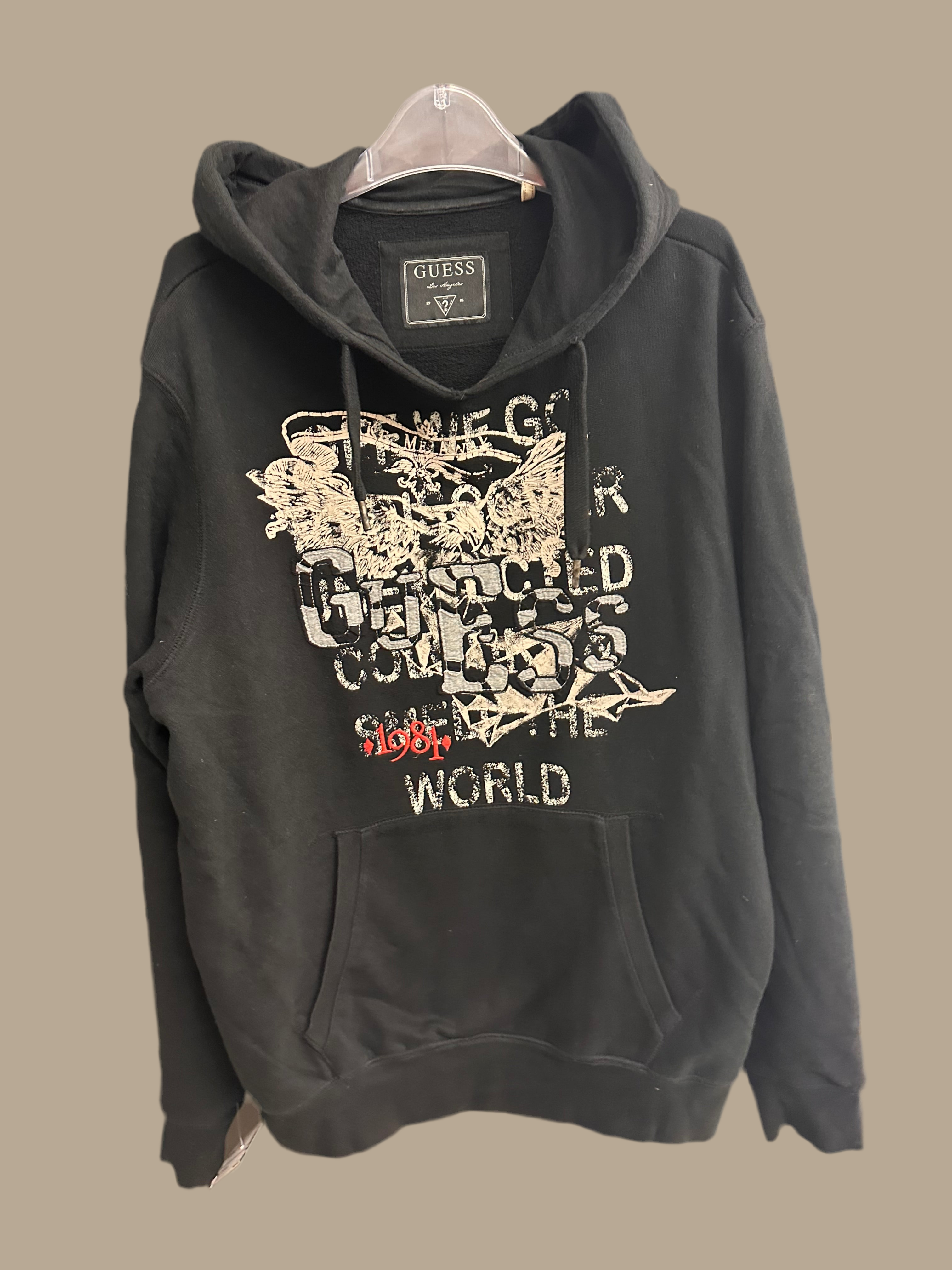 Felpa Nera Cappuccio Scritte Guess Tg M