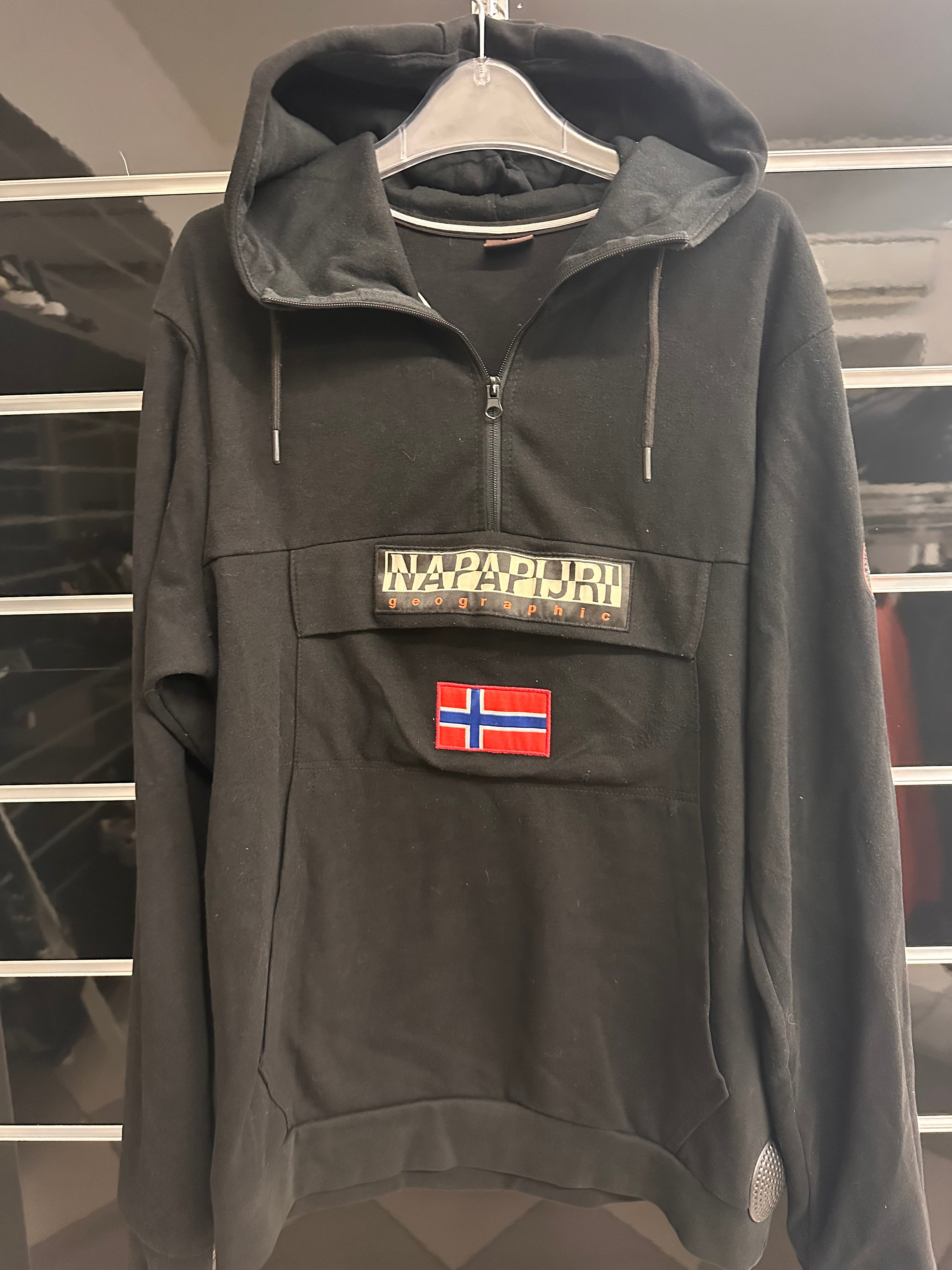 Felpa Nera Cappuccio Zip Collo Tasca Frontale Napapijri Tg Xxl