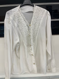 Camicetta Vintage Inserti Pizzo Bottoni Perline Tg L/xl