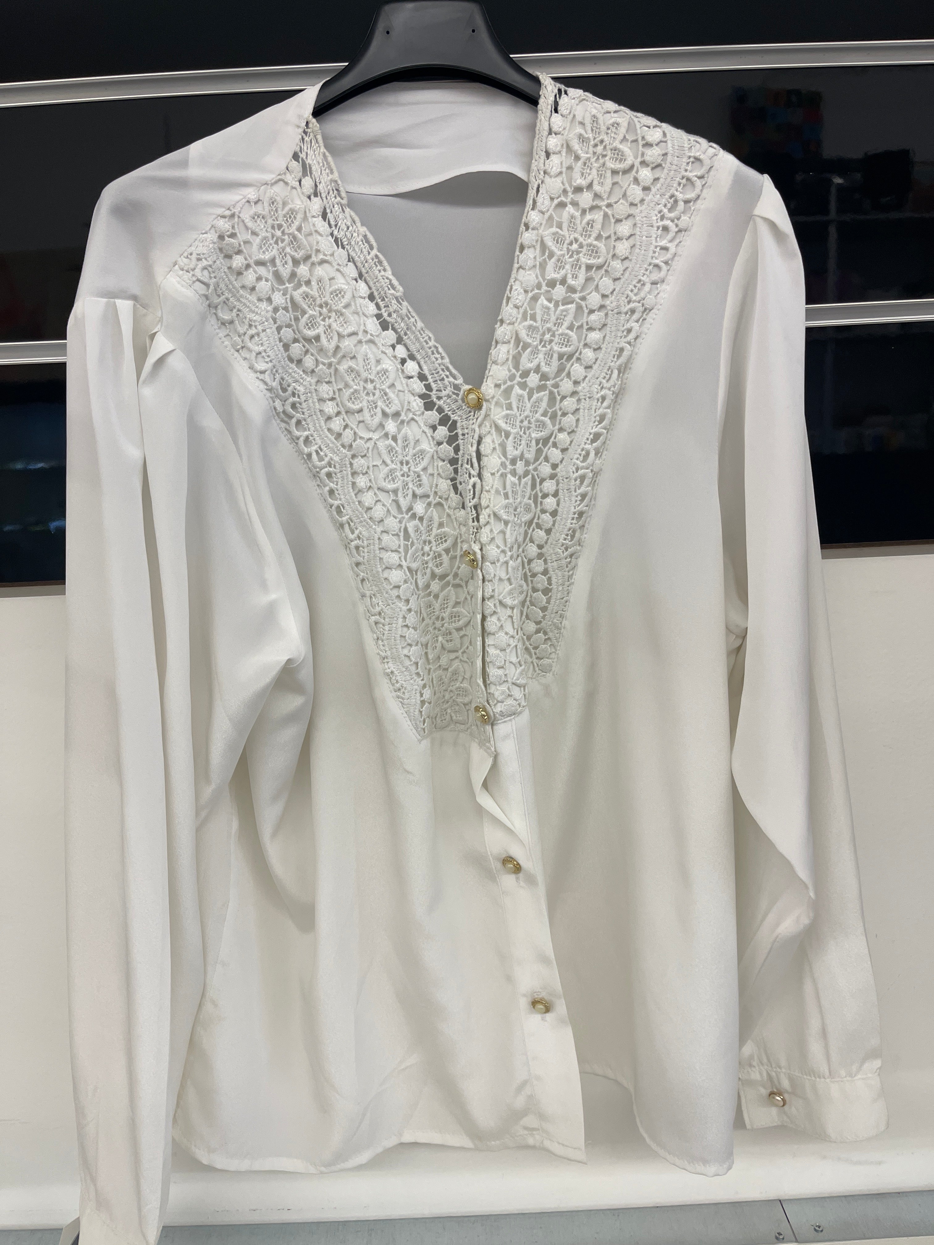 Camicetta Vintage Inserti Pizzo Bottoni Perline Tg L/xl