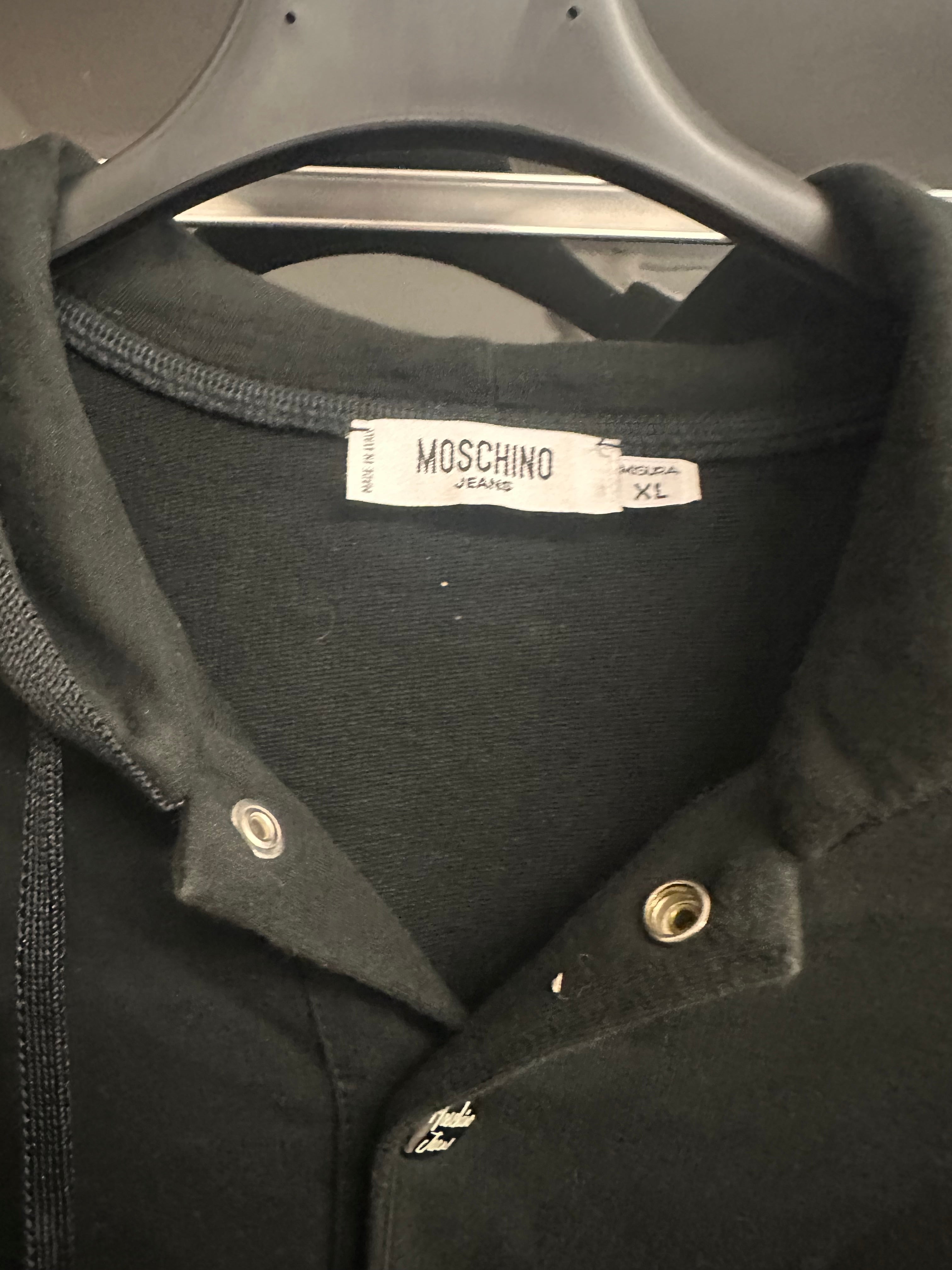 Felpa Nera Moschino Tg Xl Toppa Braccio Di Ferro Bianco Nera Cotone
