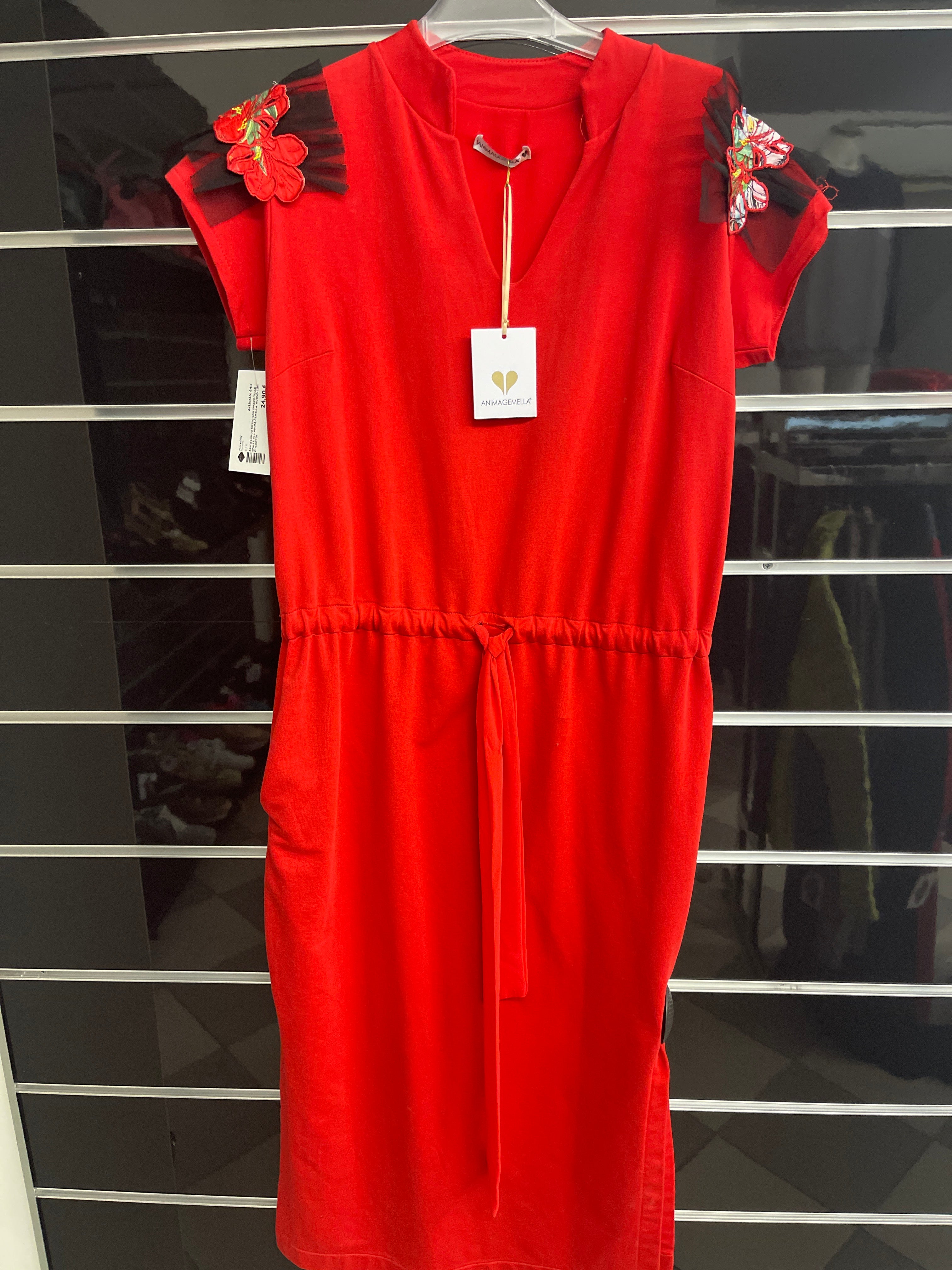 Abito Lungo Rosso Con Spacco Tulle Spalle Tg L Anima Gemella  Nuovo Con Etichetta