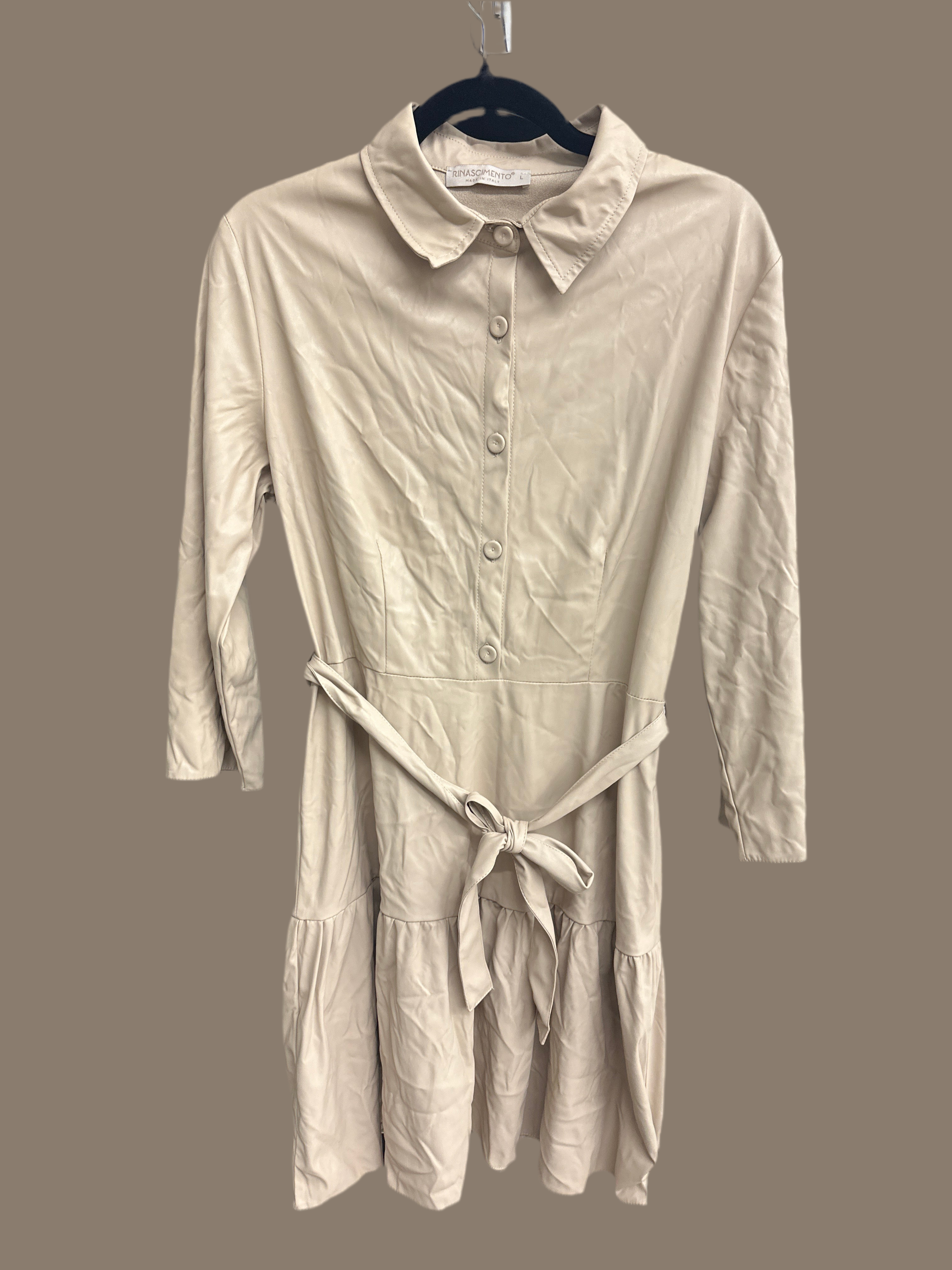 Abito Donna Beige Ecopelle Rinascimento Tg L Con Cinturina