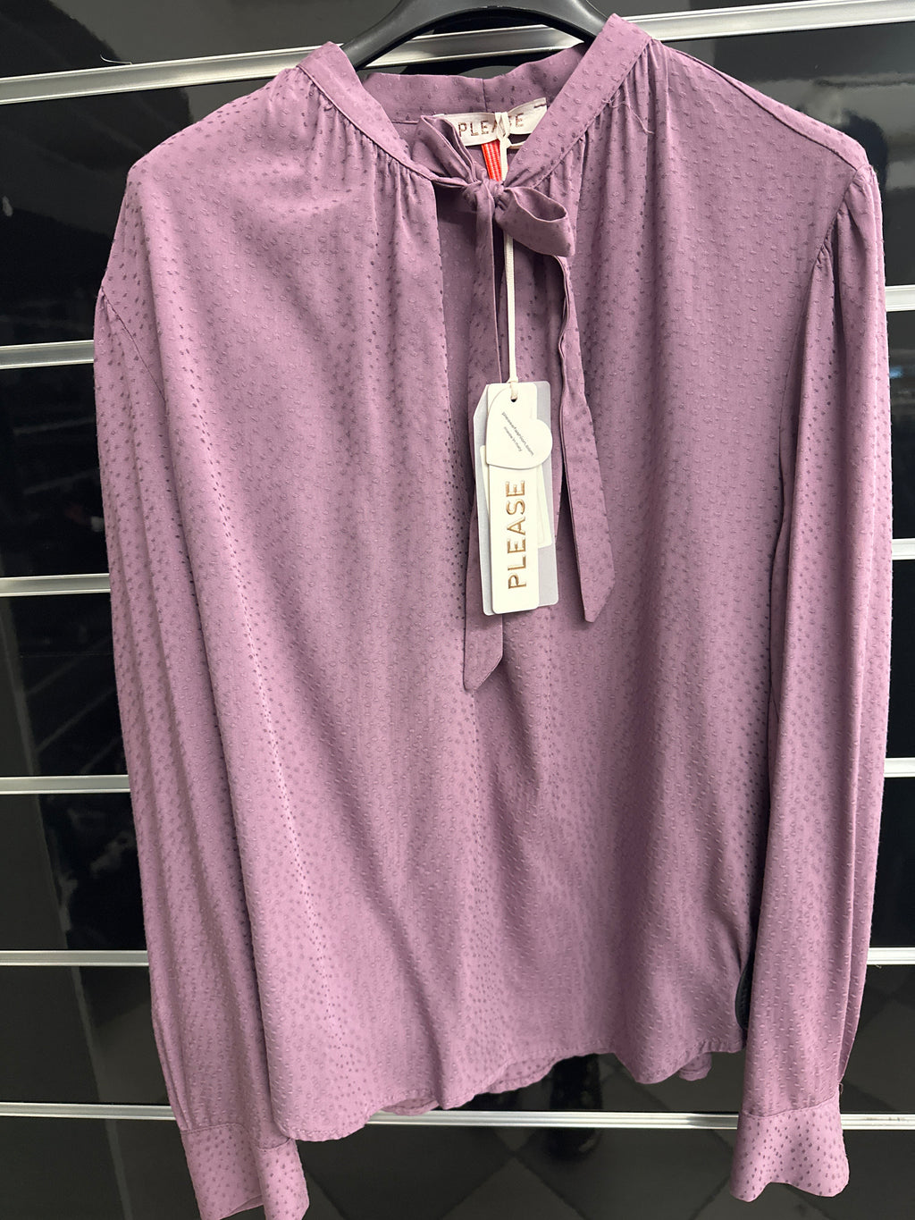 Camicetta Donna Viola/bianca Fantasia Fiocchetto Collo Tg M/l Please Nuovo Con Etichetta