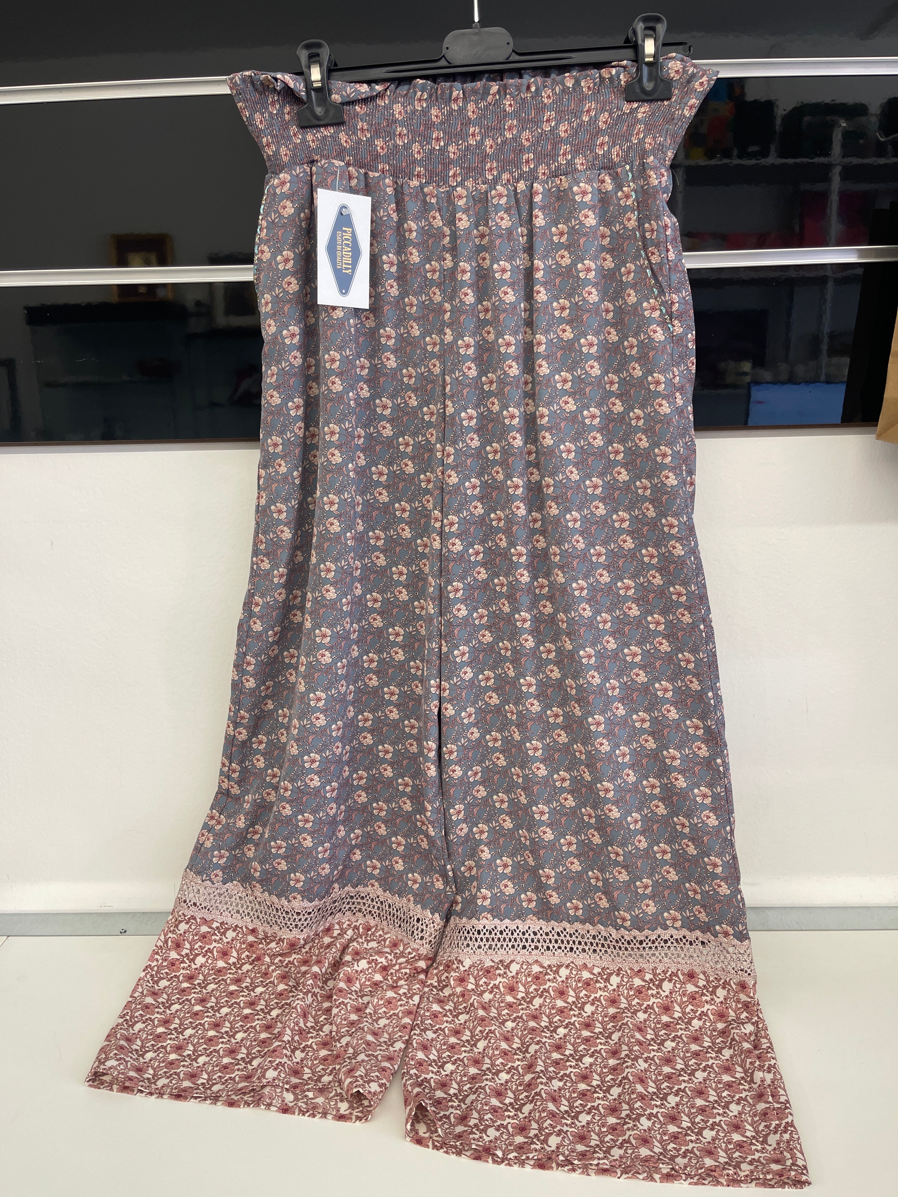 Pantalone Donna Azzurro Fiorellini Rossi Neil Tg M