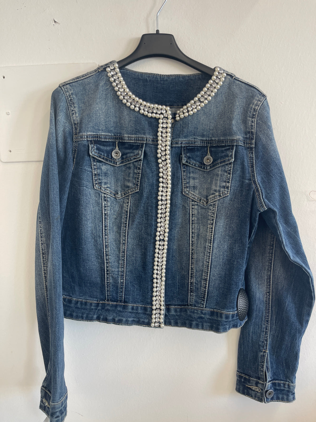Giubbino In Jeans Applicazione Perline Tg M