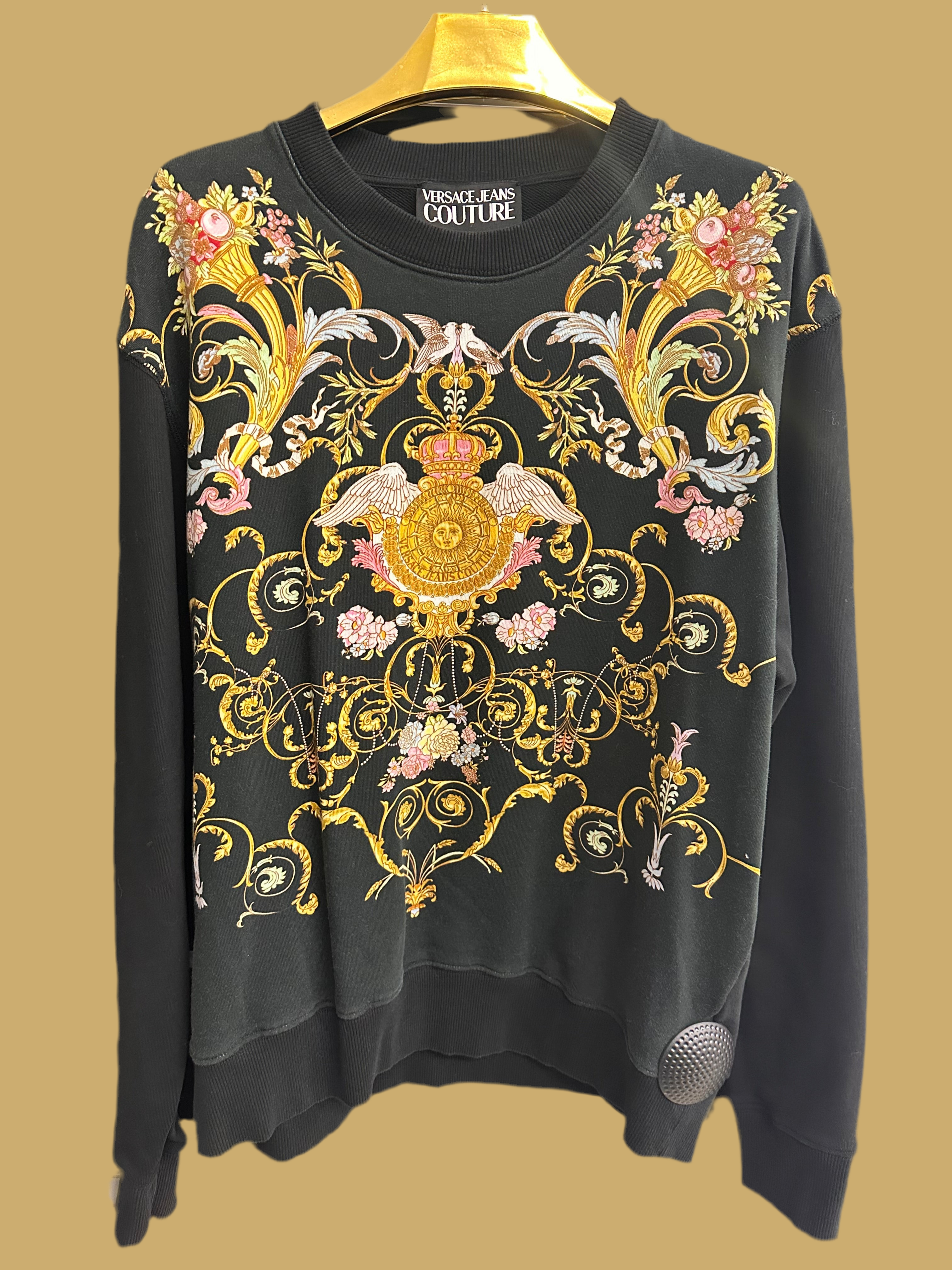 Felpa Nera Fantasia Dorata Rosa Versace Jeans Couture Tg L