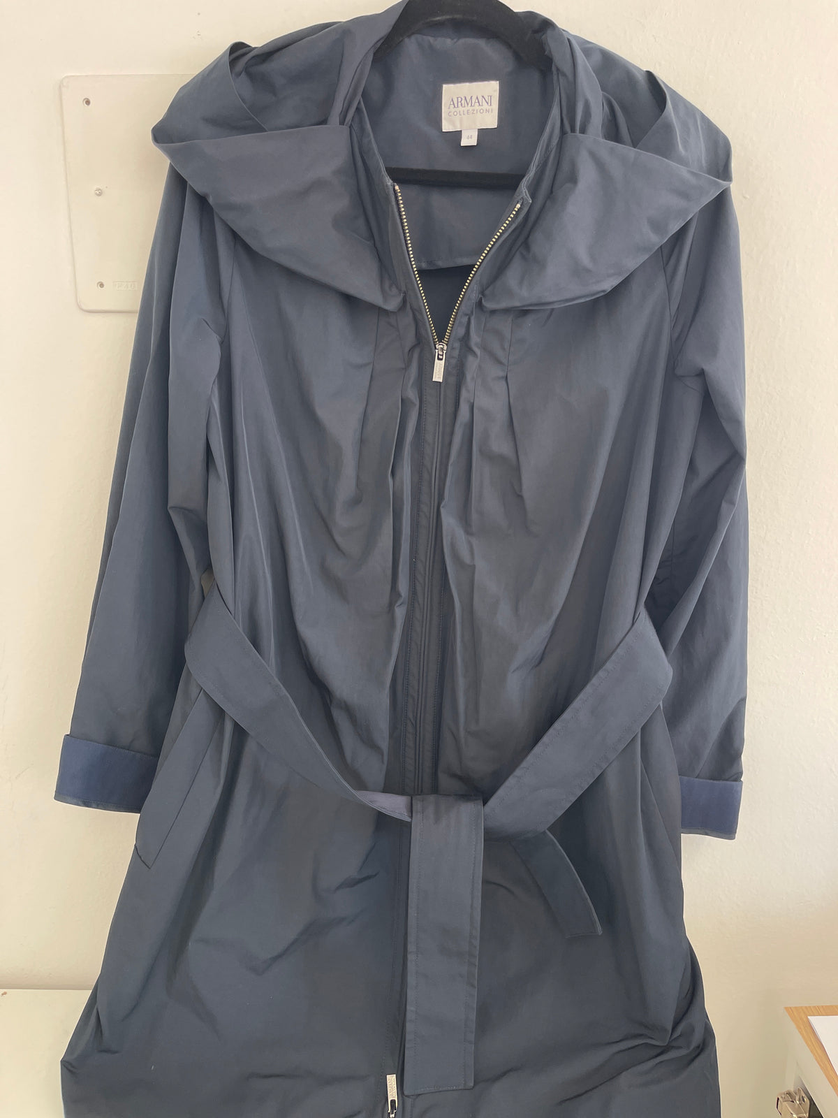 Trench Blu Cappuccio Armani Collezioni Tg 44