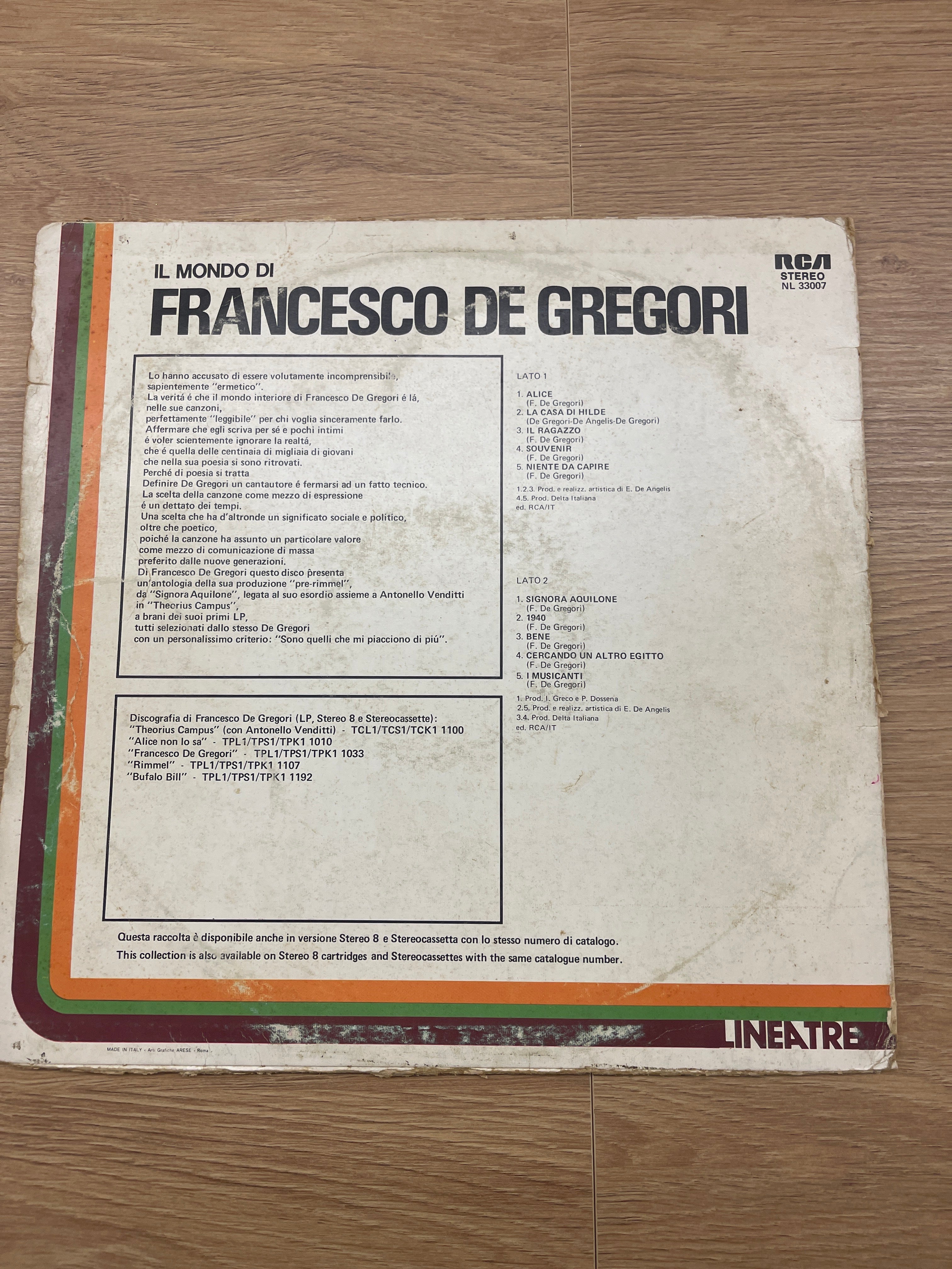 Disco Lp 33 Giri Vinile Francesco De Gregori –il Mondo Di Francesco De Gregori