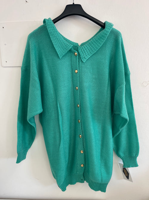 Maglioncino Colletto Verde Acqua Bottoni Dorati Schiena Tg Unica