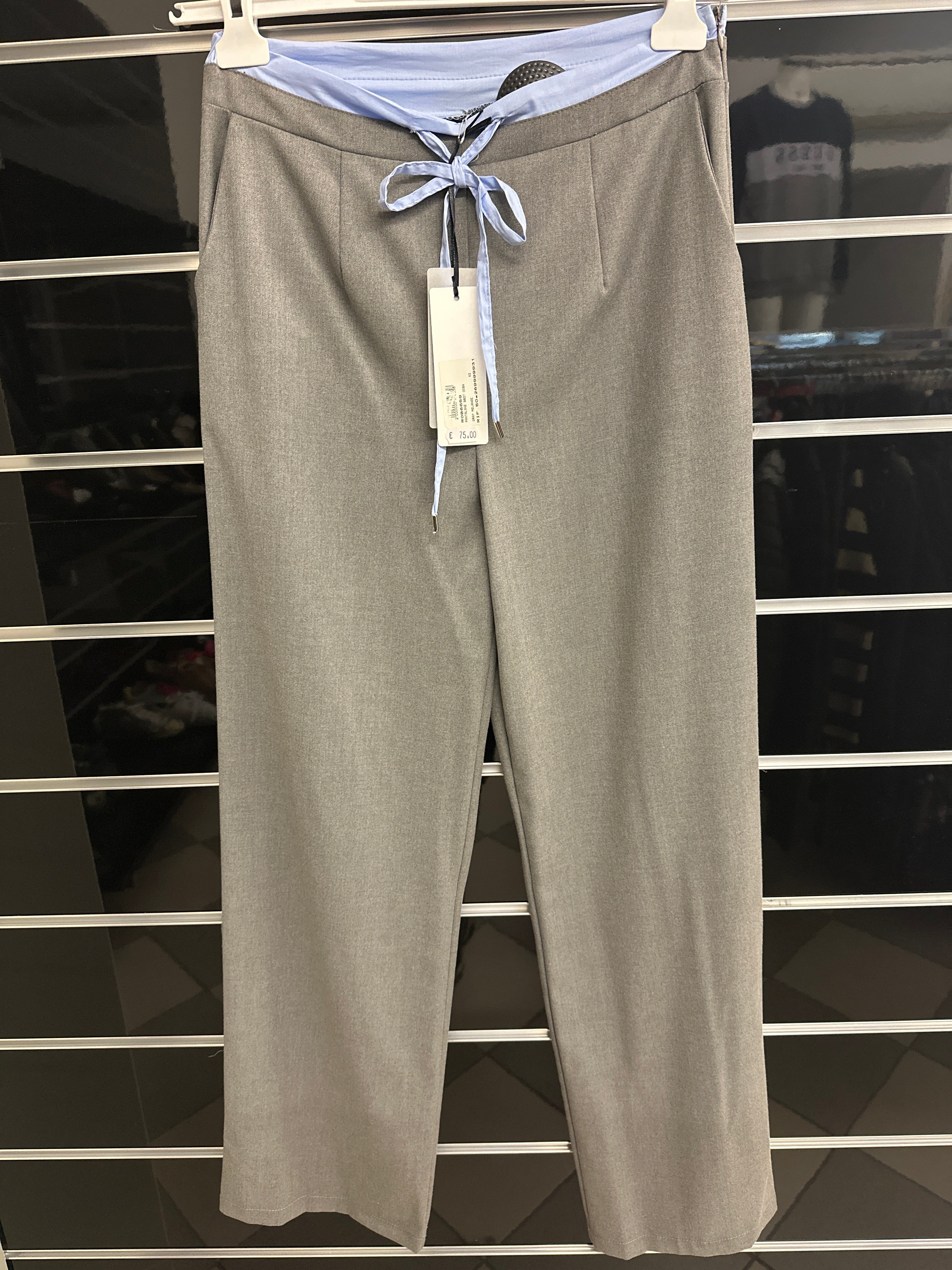 Pantalone Classico Donna Con Laccio Azzurro Tg 42/46/50 Roberta Ranieri Nuovo Con Etichetta