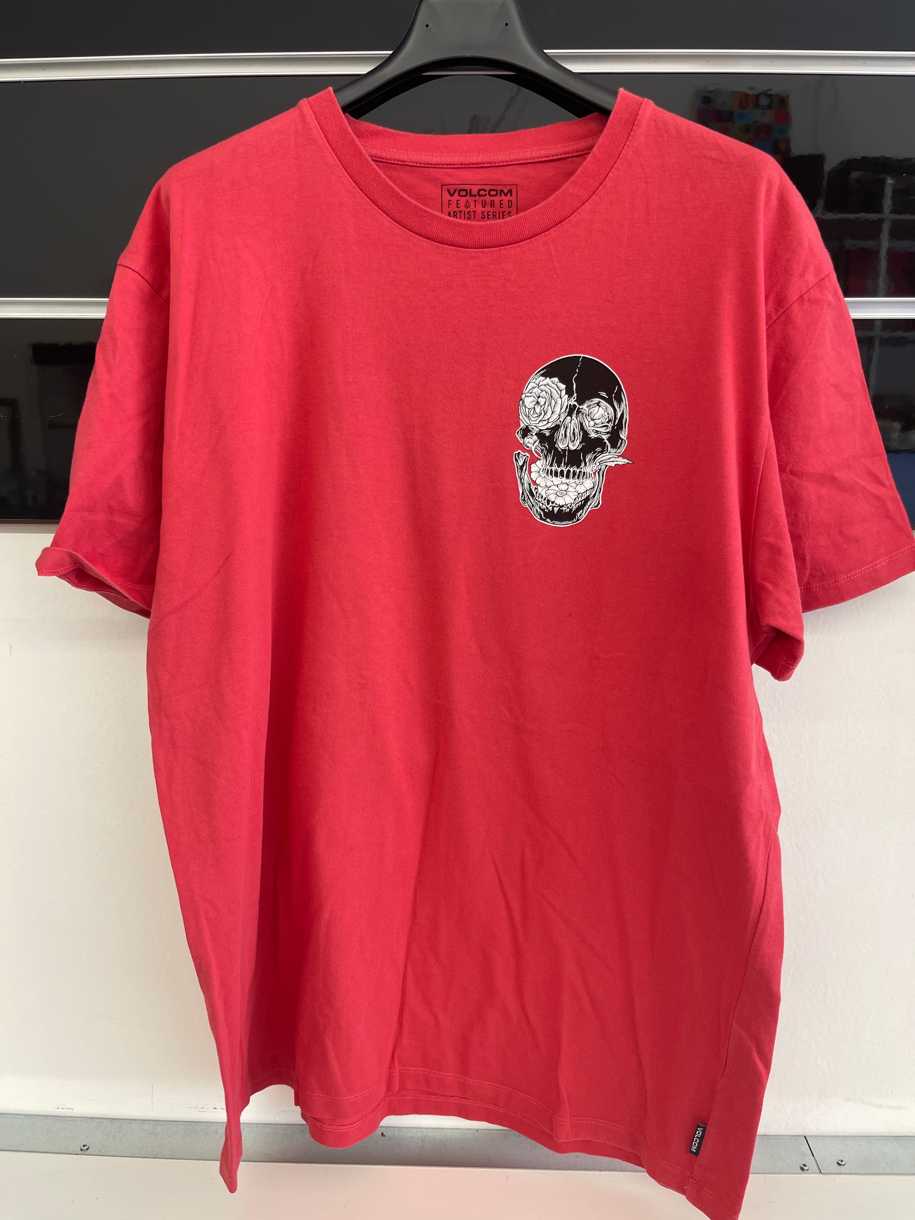 Maglietta Uomo Rossa Stampa Teschio Volcom Tg Xl